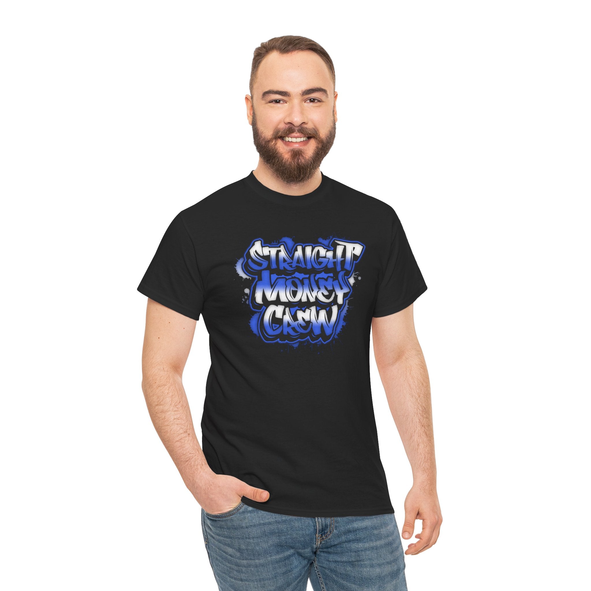 T-Shirt — "Stackin' Money Crew" Blue Graffiti Graphic Tee