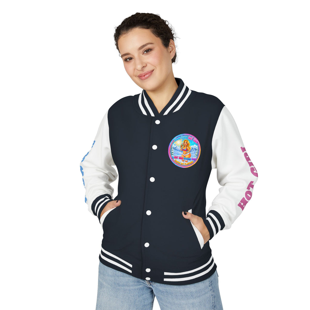 Angel Pinup Letterman Jacket — "Snowcone Hot Girl " Graphic Varsity Jacket