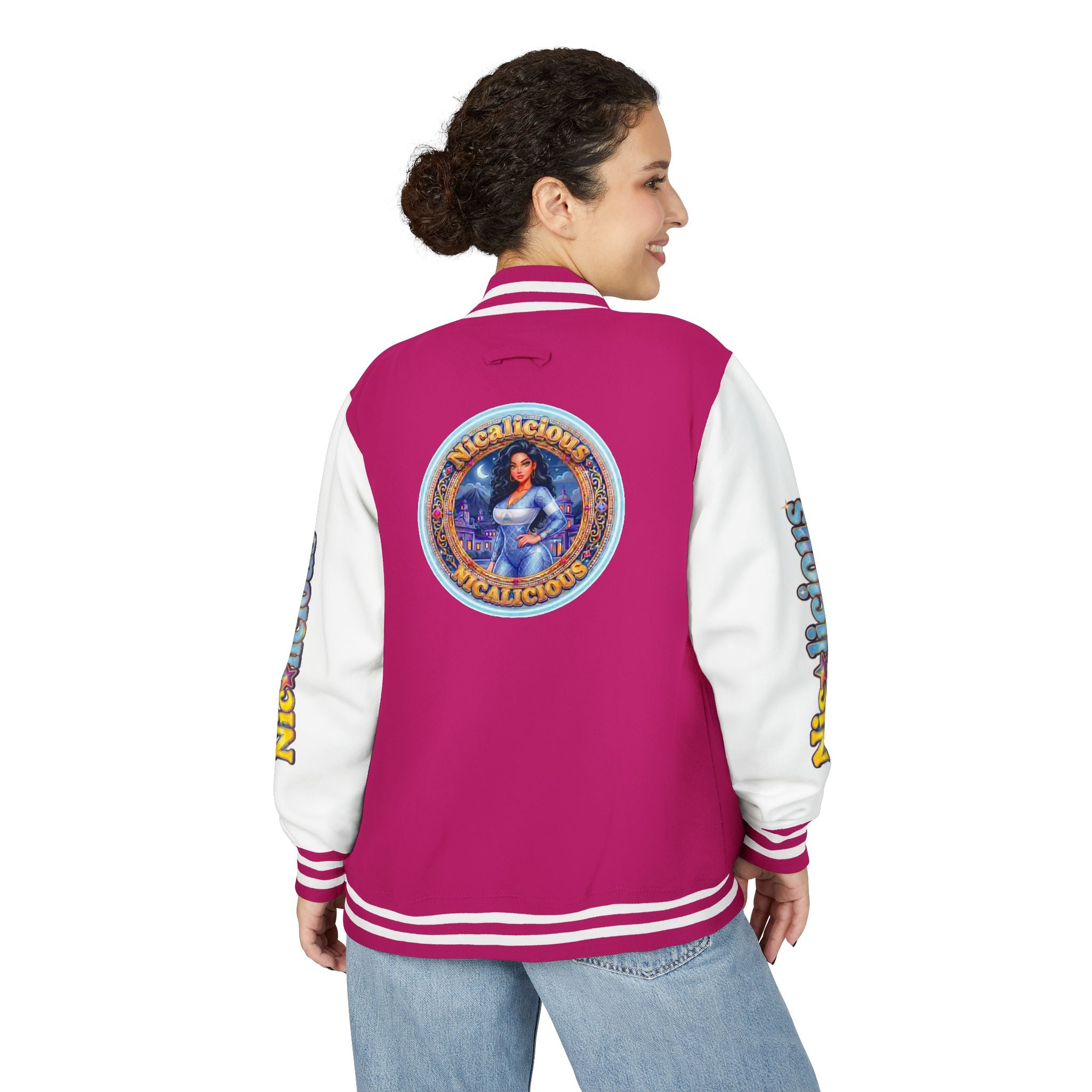 Letterman Jacket — 'Nicalicious' Graphic Varsity Jacket with Retro Badge