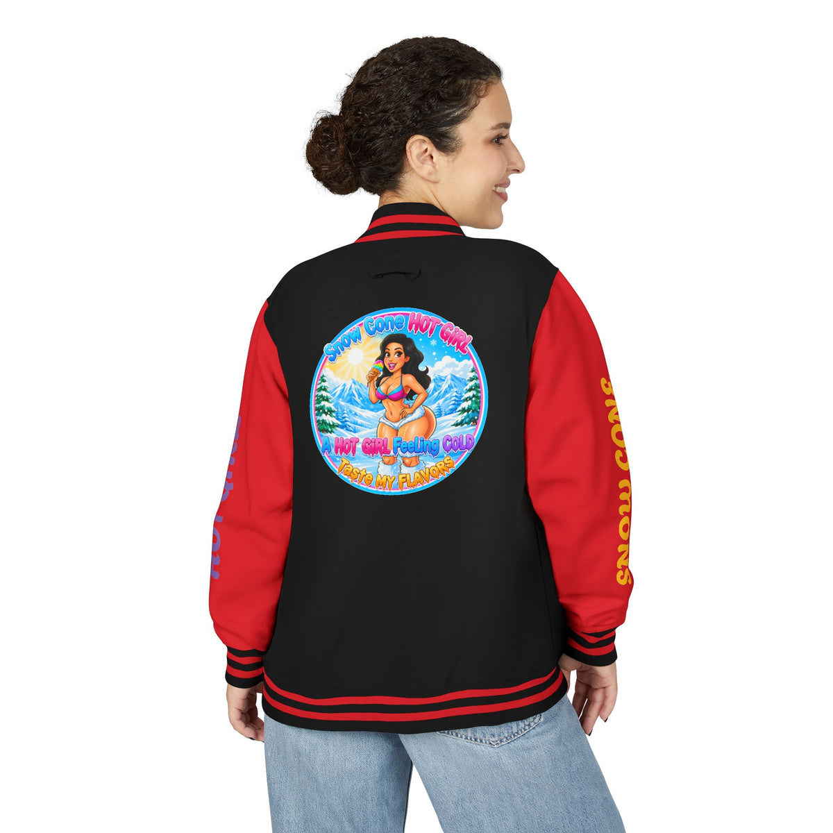 Letterman Jacket — 'SnowCone, Hot Girl' Retro Beach Graphic