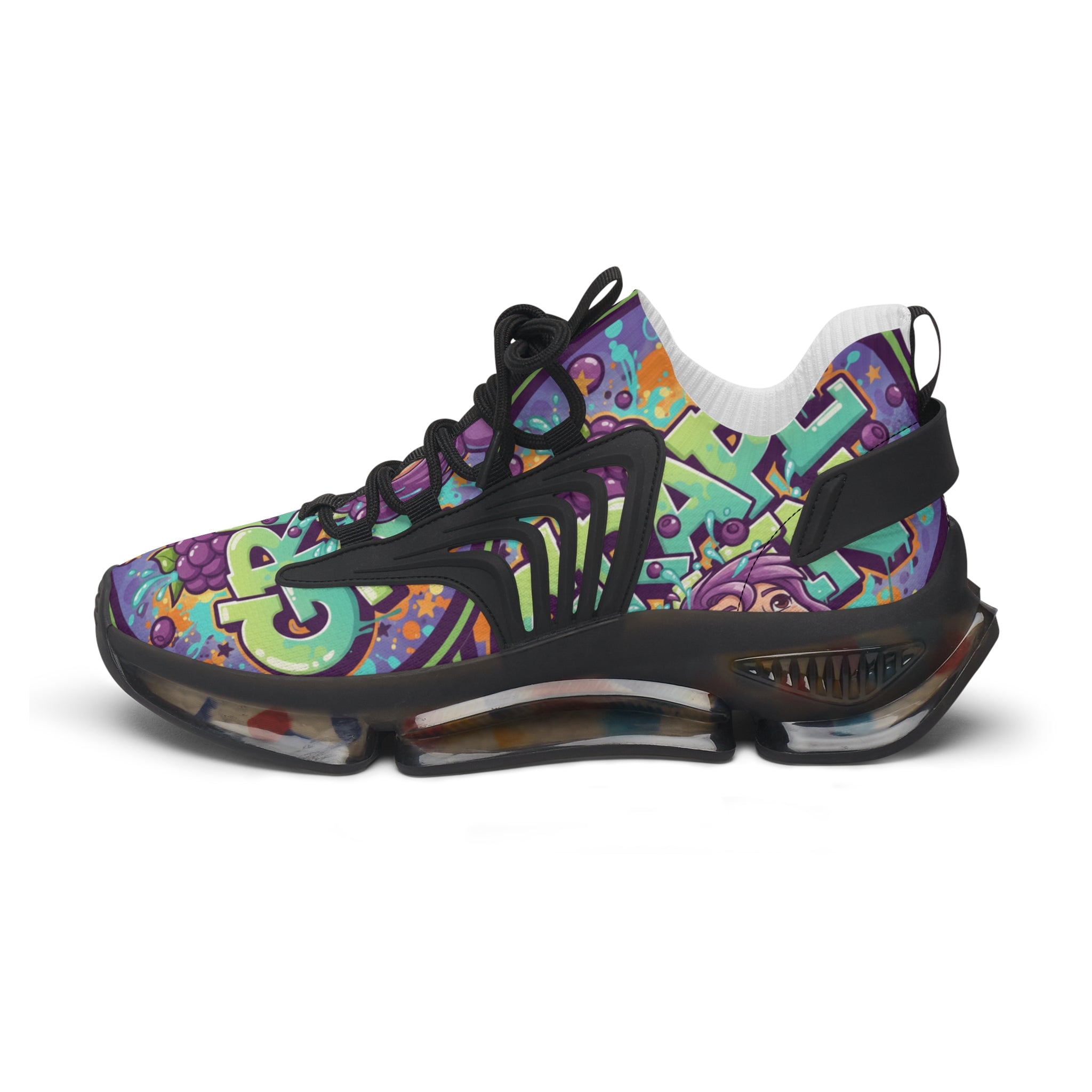 Grape Graffiti Mesh Sneakers — " Grape Run" Colorful Streetwear Athletic Shoes