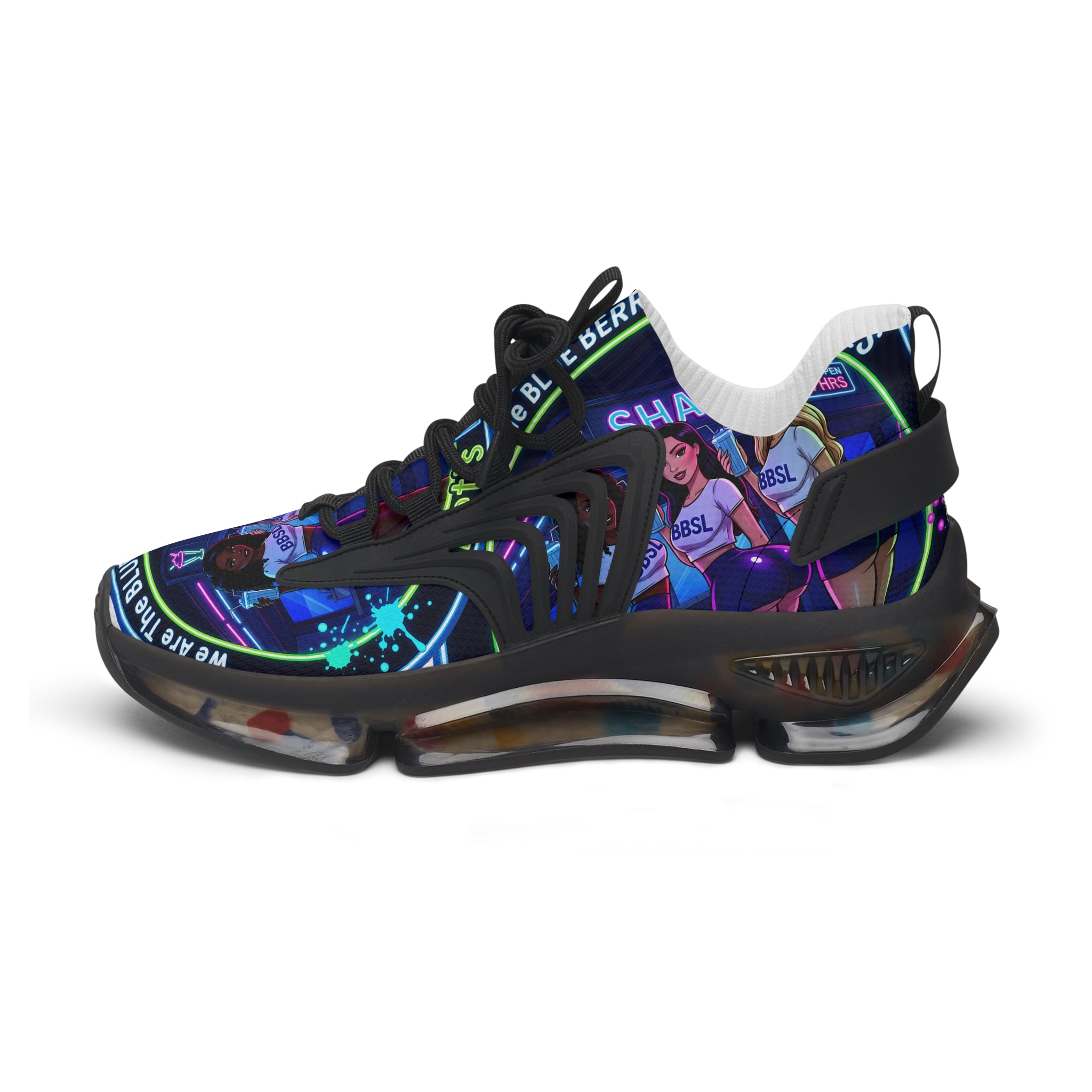 Graphic Mesh Sneakers — " We Are The Blueberry Shake Ladies "Colorful Pop Portrait Design for Women