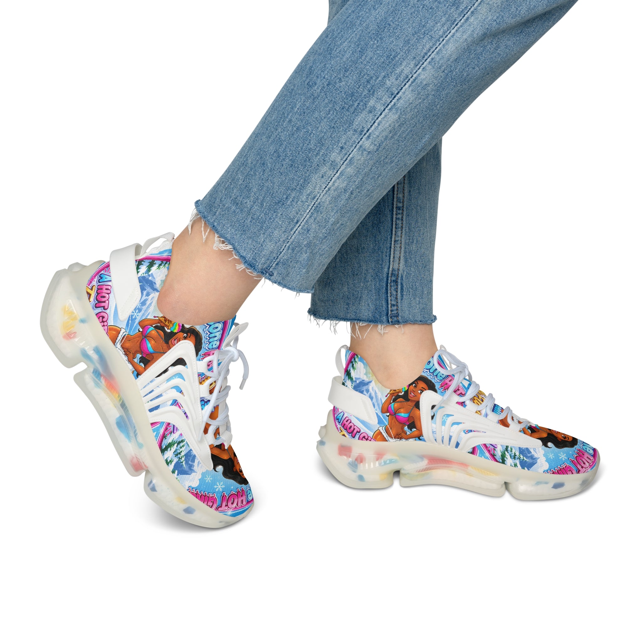 Mesh Sneakers —"Snow Cone Hot Girl " Tropical Ice Cream Girl Graphic