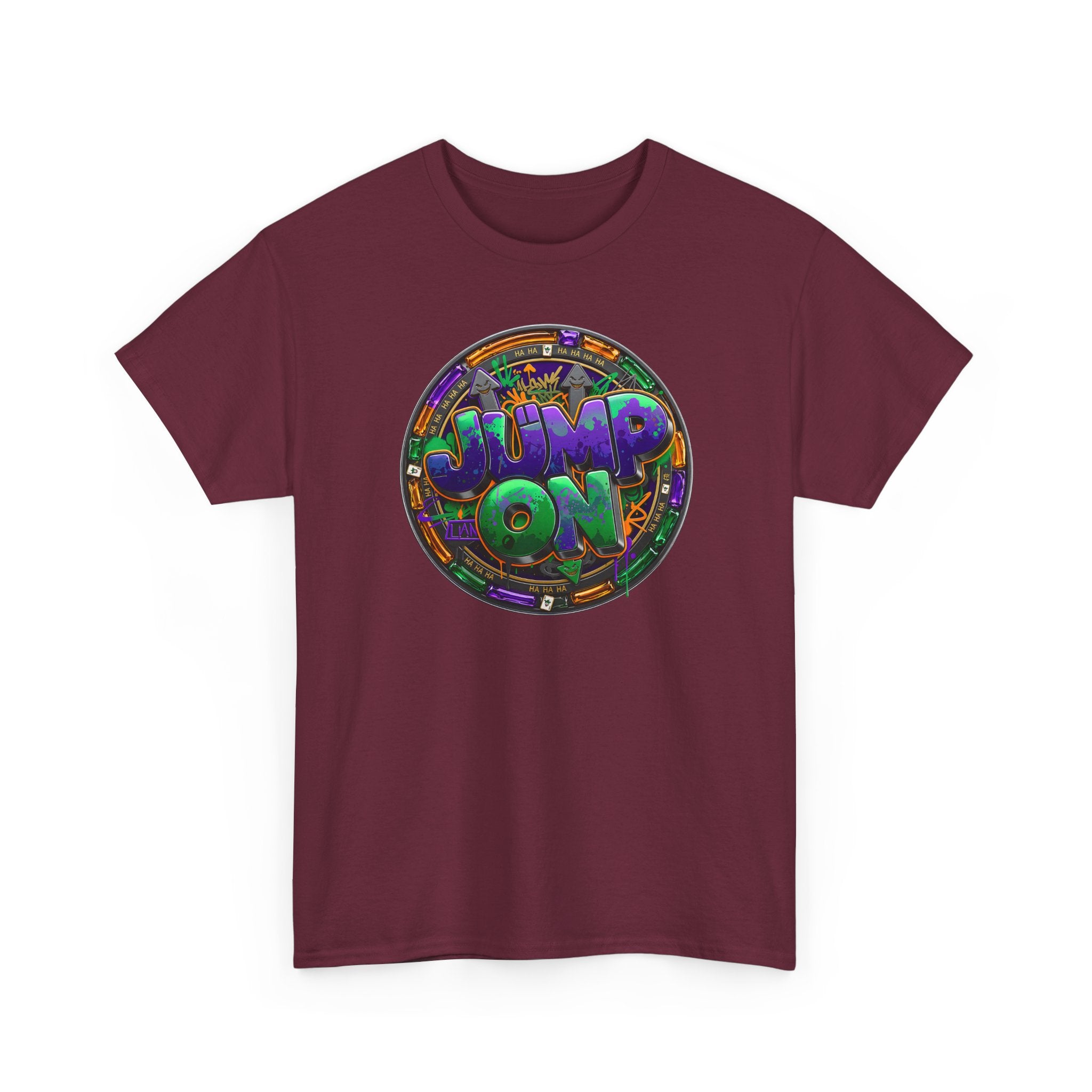 " Jump On" Circle Graphic Tee — Retro Neon Streetwear T-Shirt