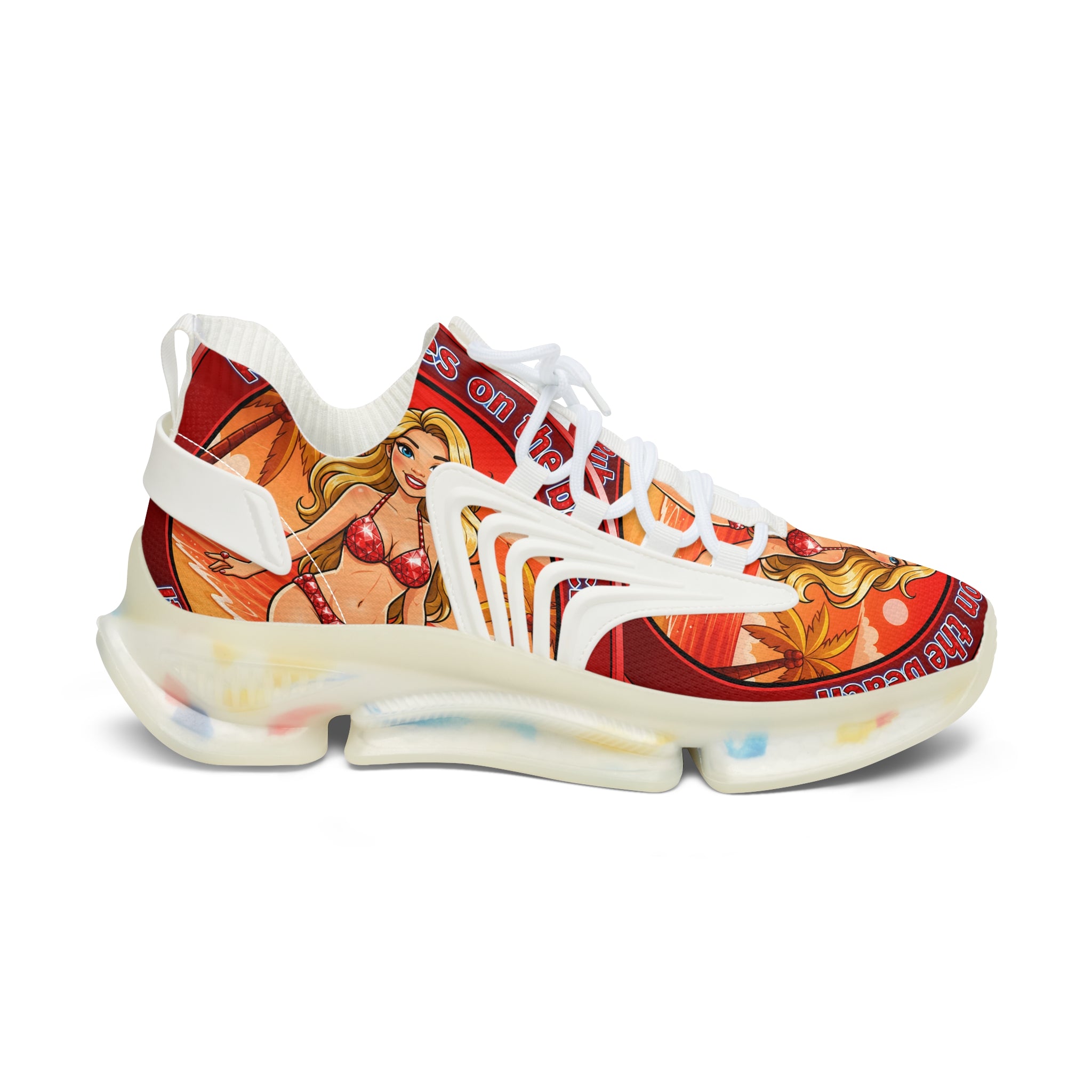 Women’s Mesh Sneakers — Retro Pinup Mermaid Graphic Athletic Shoes