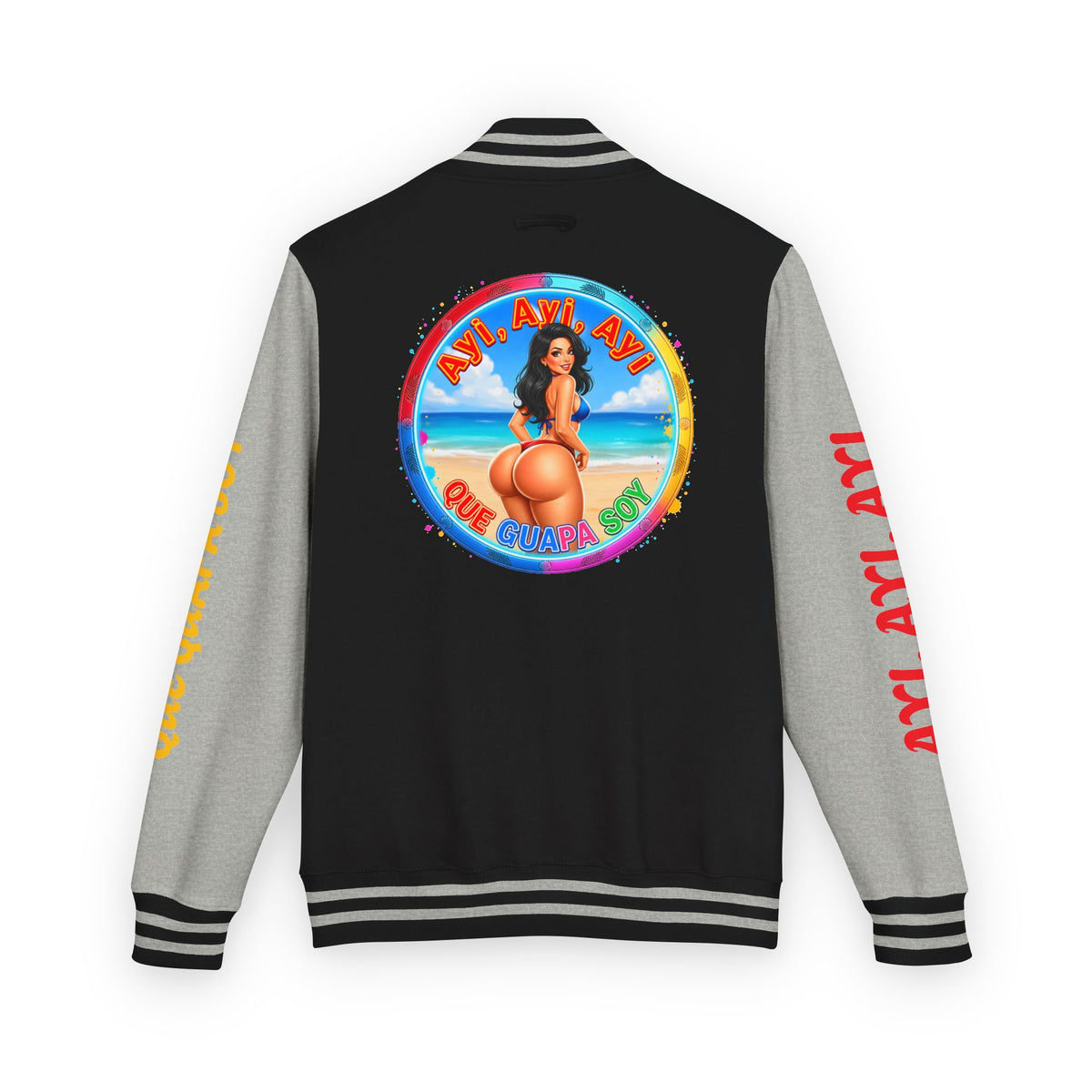 Letterman Jacket – Retro Beach Pinup Varsity Jacket with 'Ayi Ayi Ayi' Graphic