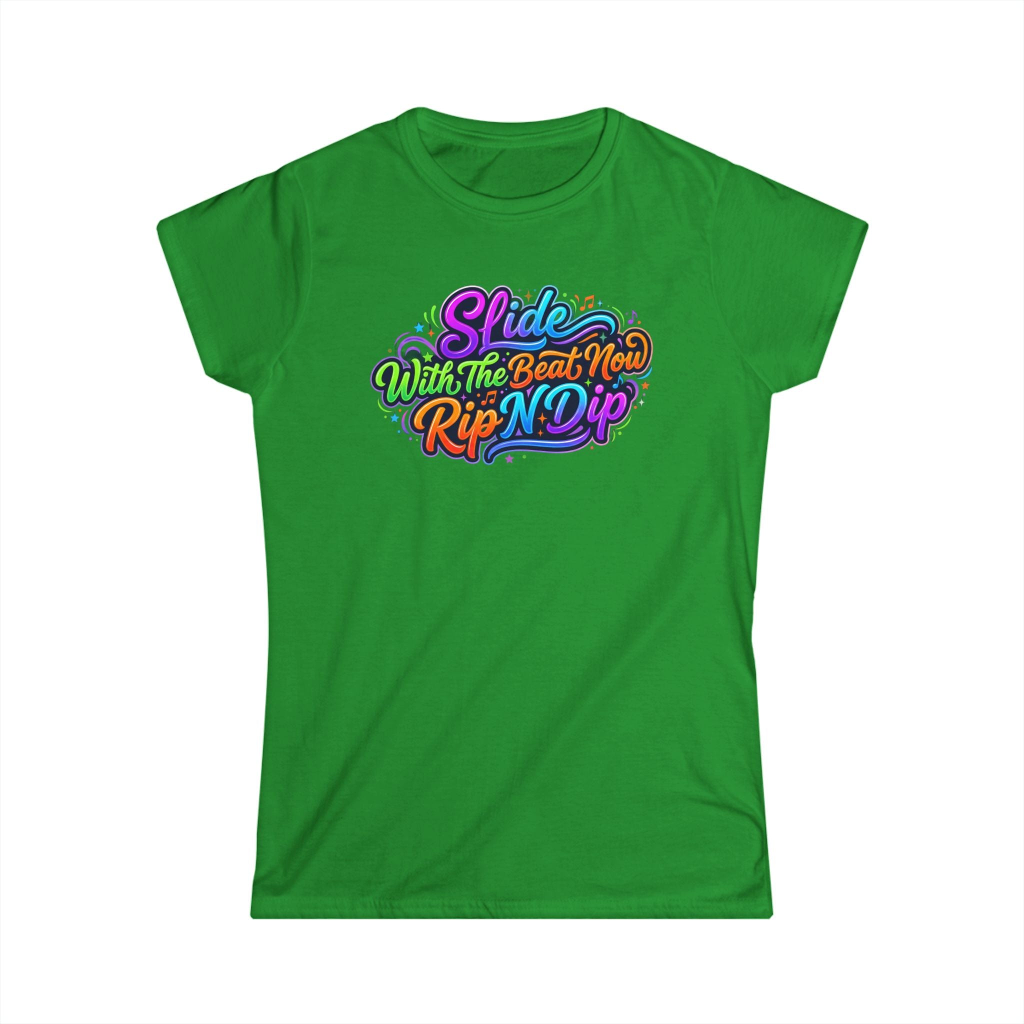 Women's Tee — "Slide With The Beat Now Rip N Dip" Colorful Retro Dance Graphic