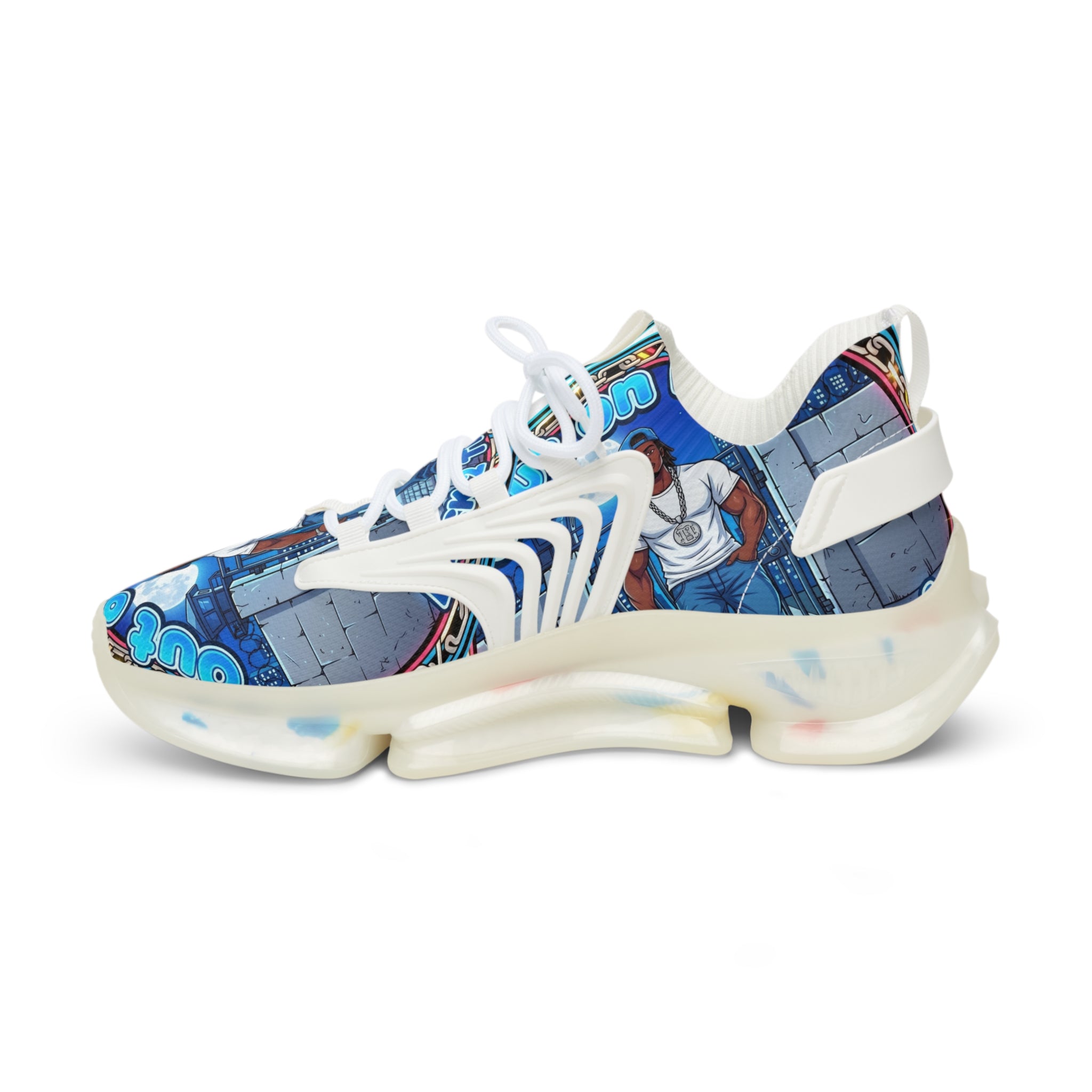 Men's Graphic Mesh Sneakers — " Out On Bail" Street Art Portrait Design