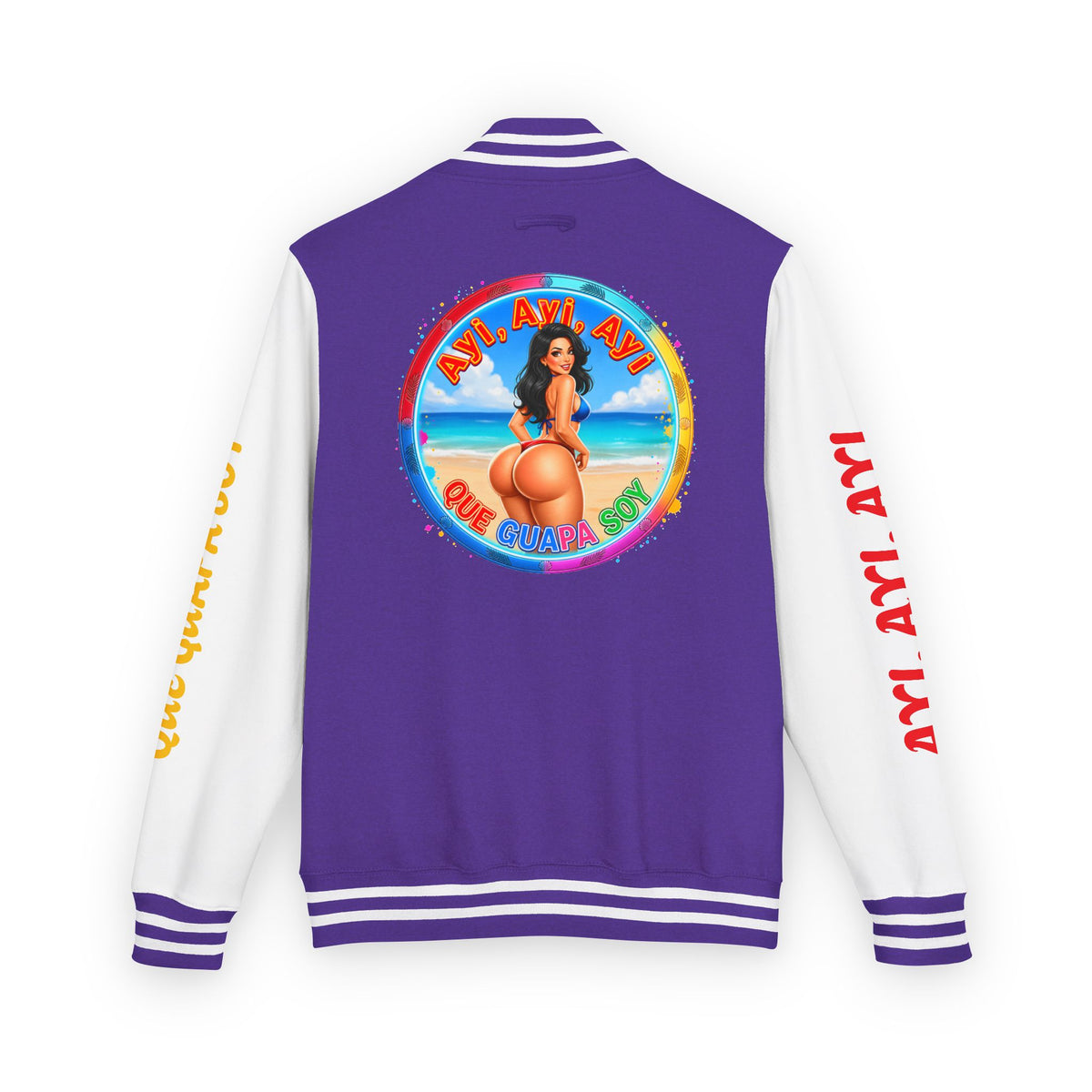 Letterman Jacket – Retro Beach Pinup Varsity Jacket with 'Ayi Ayi Ayi' Graphic