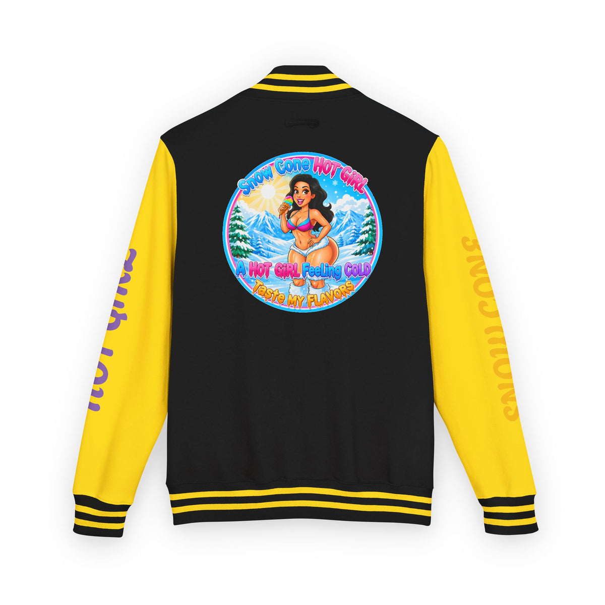 Letterman Jacket — 'SnowCone, Hot Girl' Retro Beach Graphic