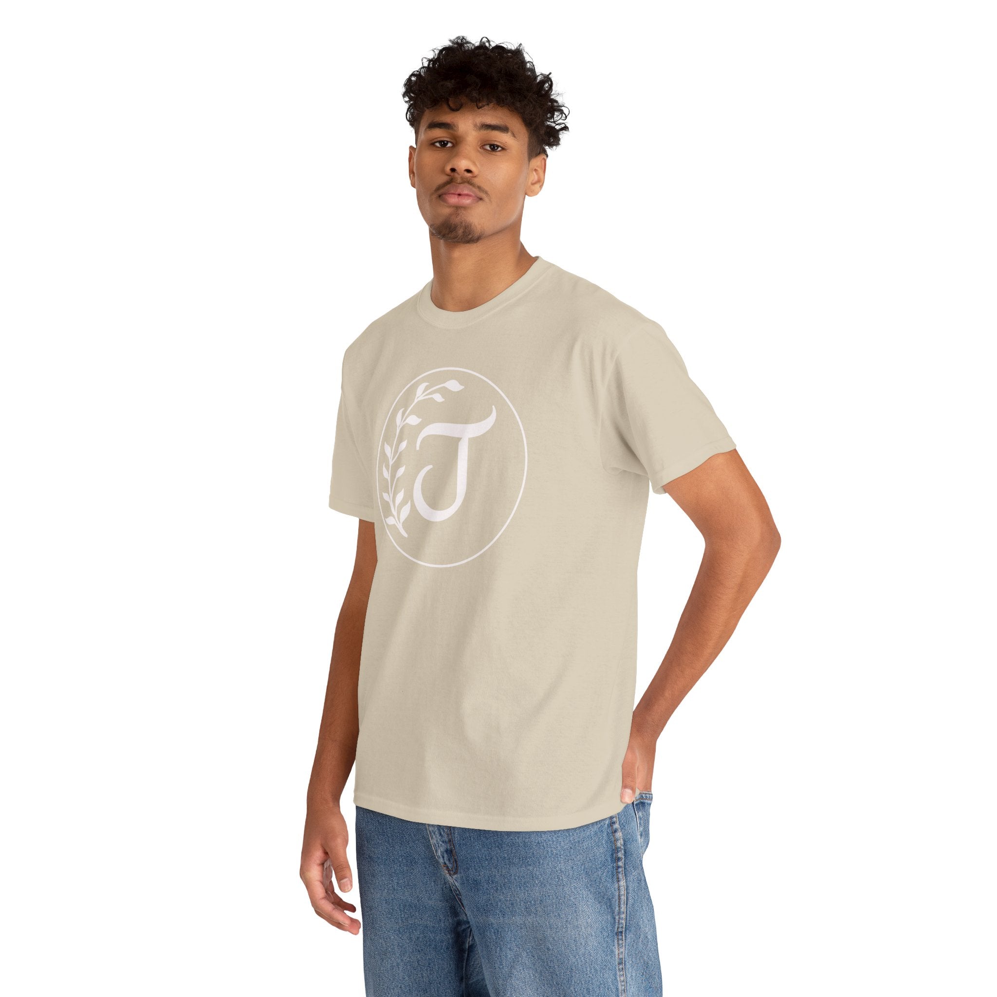 White Tee with Subtle "Floral J " Jesus Christ "— Minimalist Japanese Character T-Shirt