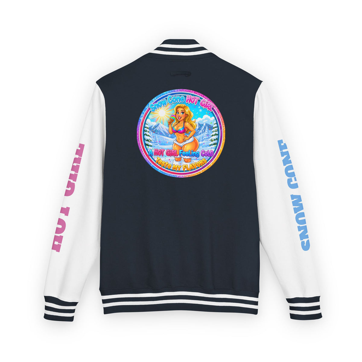 Angel Pinup Letterman Jacket — "Snowcone Hot Girl " Graphic Varsity Jacket