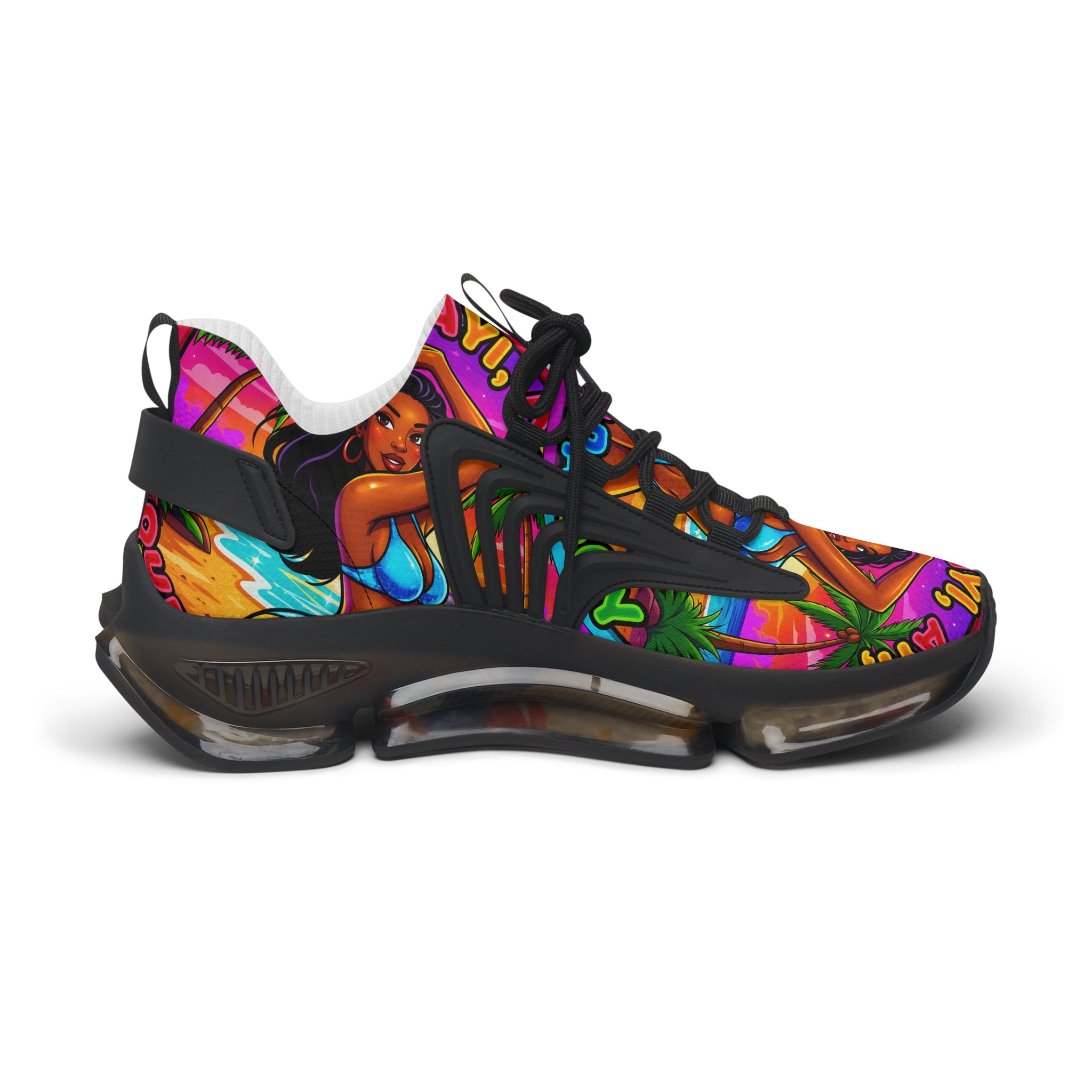 Women’s Mesh Sneakers — Vibrant Tropical ‘Ayi Ayi Ayi!’ Graphic Design