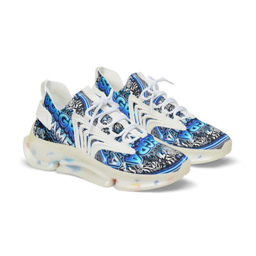 Mesh Sneakers — Blue 'SUEGRA CUIDAMELA' Graphic Athletic Shoes