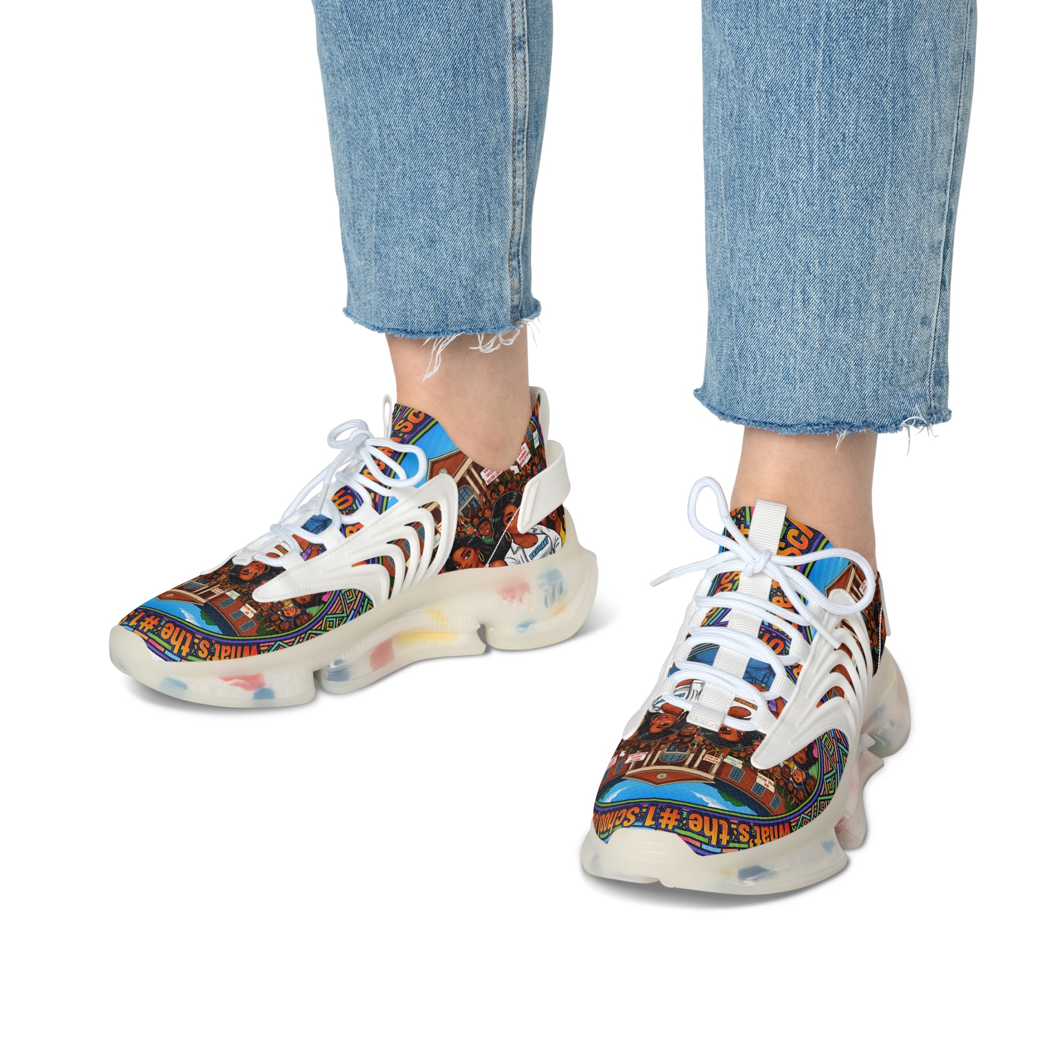 Women’s Mesh Sneakers — " What's The #1 School Out There "Vintage School Crew Graphic Athletic Shoes