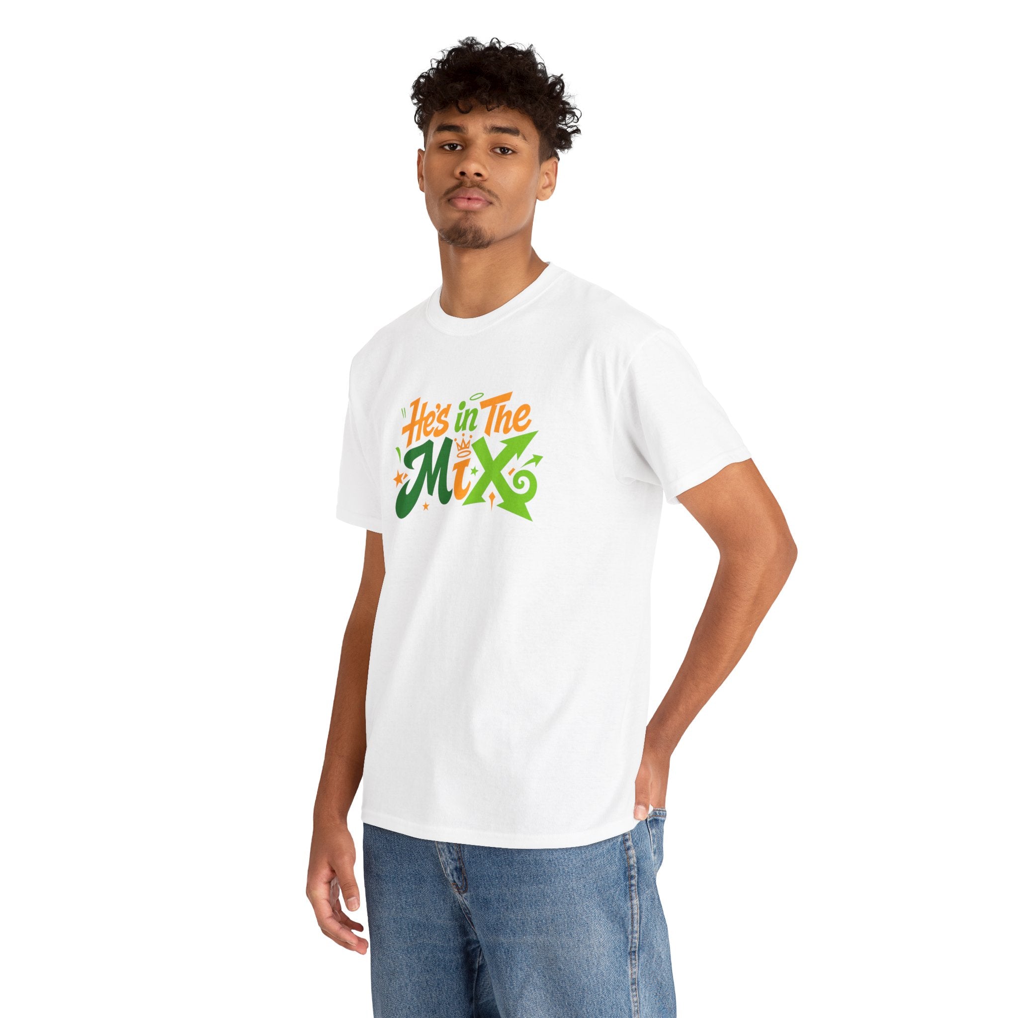 "He's in the Mix" T-Shirt — Retro Green & Orange DJ/Music Tee