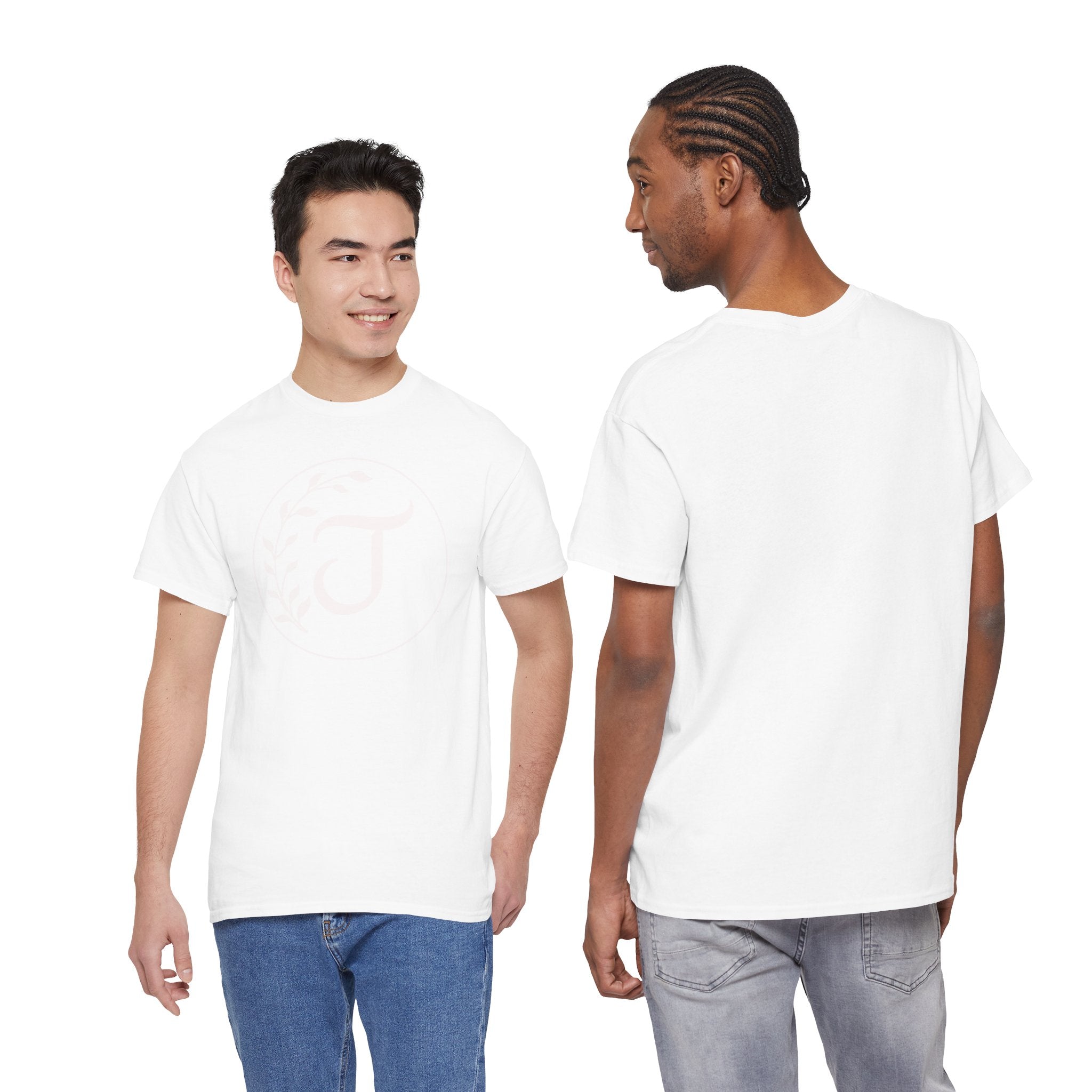 White Tee with Subtle "Floral J " Jesus Christ "— Minimalist Japanese Character T-Shirt