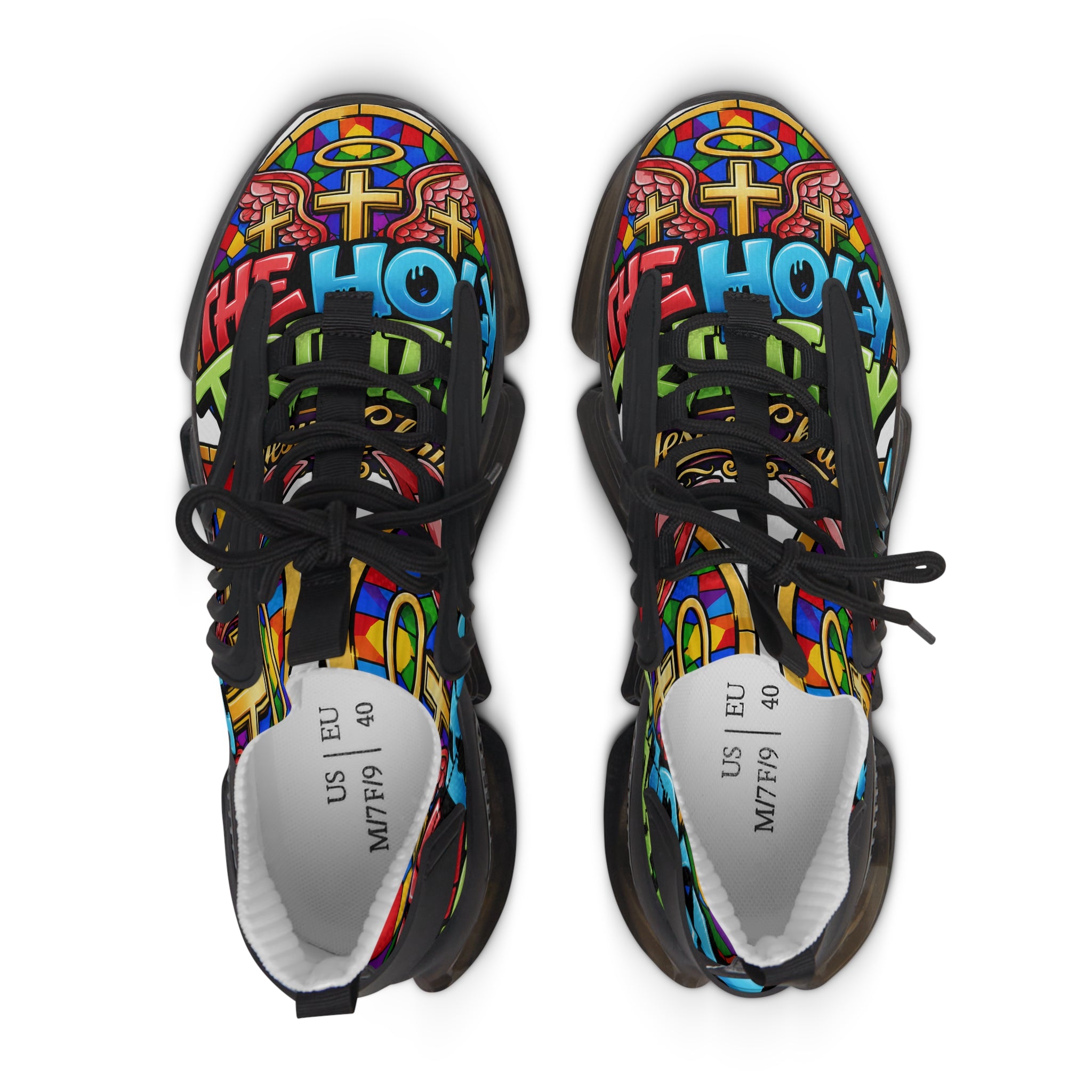 Men's Mesh Sneakers — " Holy Trinity "Colorful Graffiti Cross Design Athletic Shoes