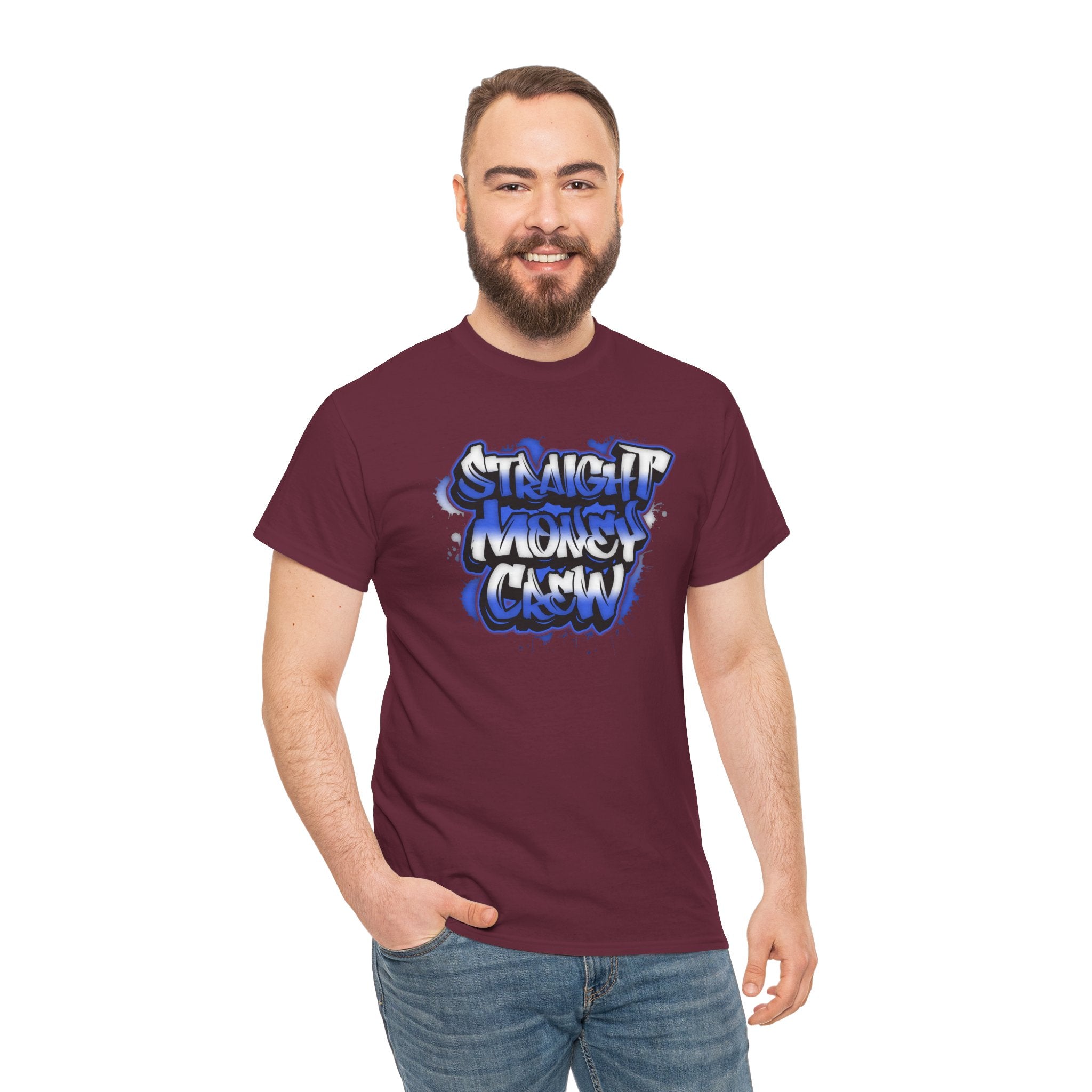 T-Shirt — "Stackin' Money Crew" Blue Graffiti Graphic Tee