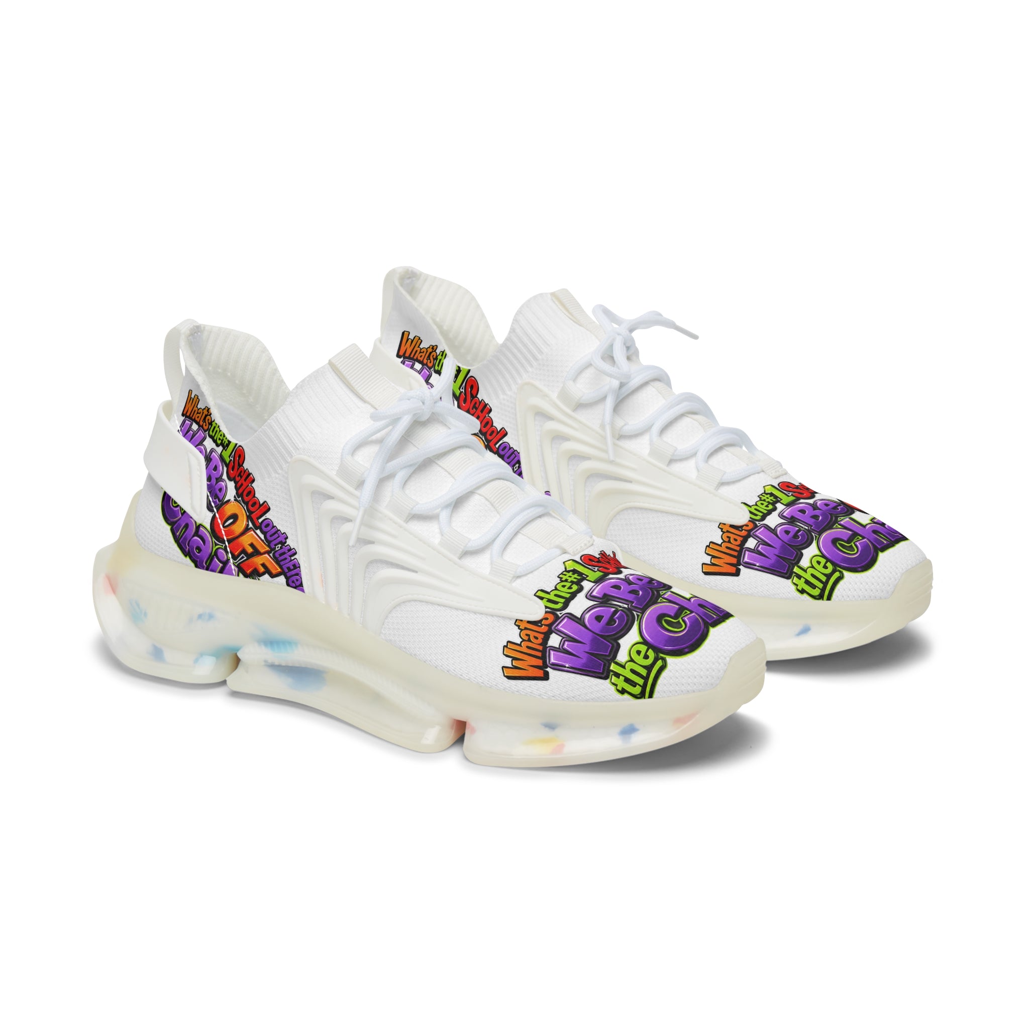 Mesh Sneakers — Colorful "We Be Off the Chain" Graphic Athletic Shoes