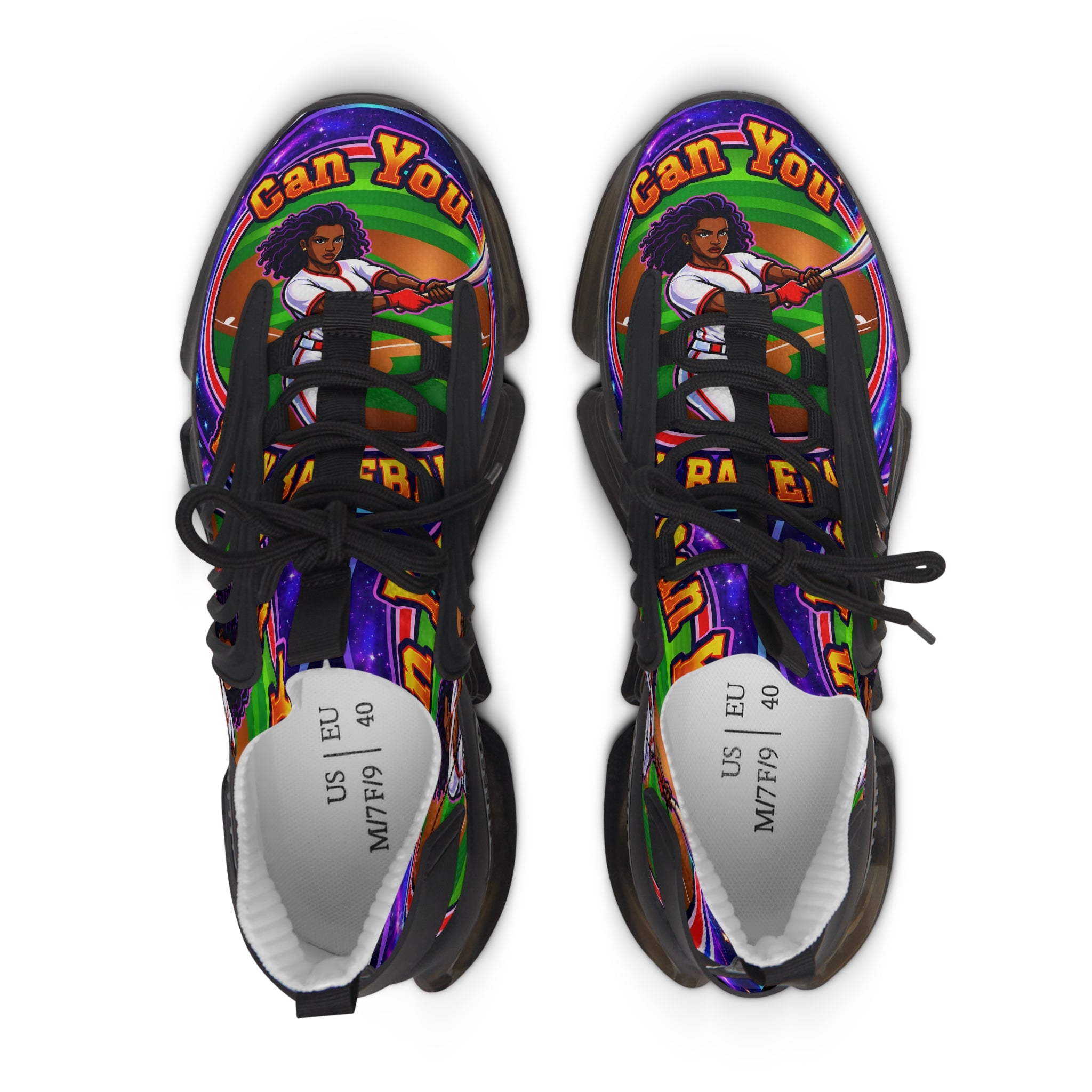 Retro Vibrant "Can You PlayBaseball" Women's Mesh Sneakers — Colorful Graphic Athletic Shoes
