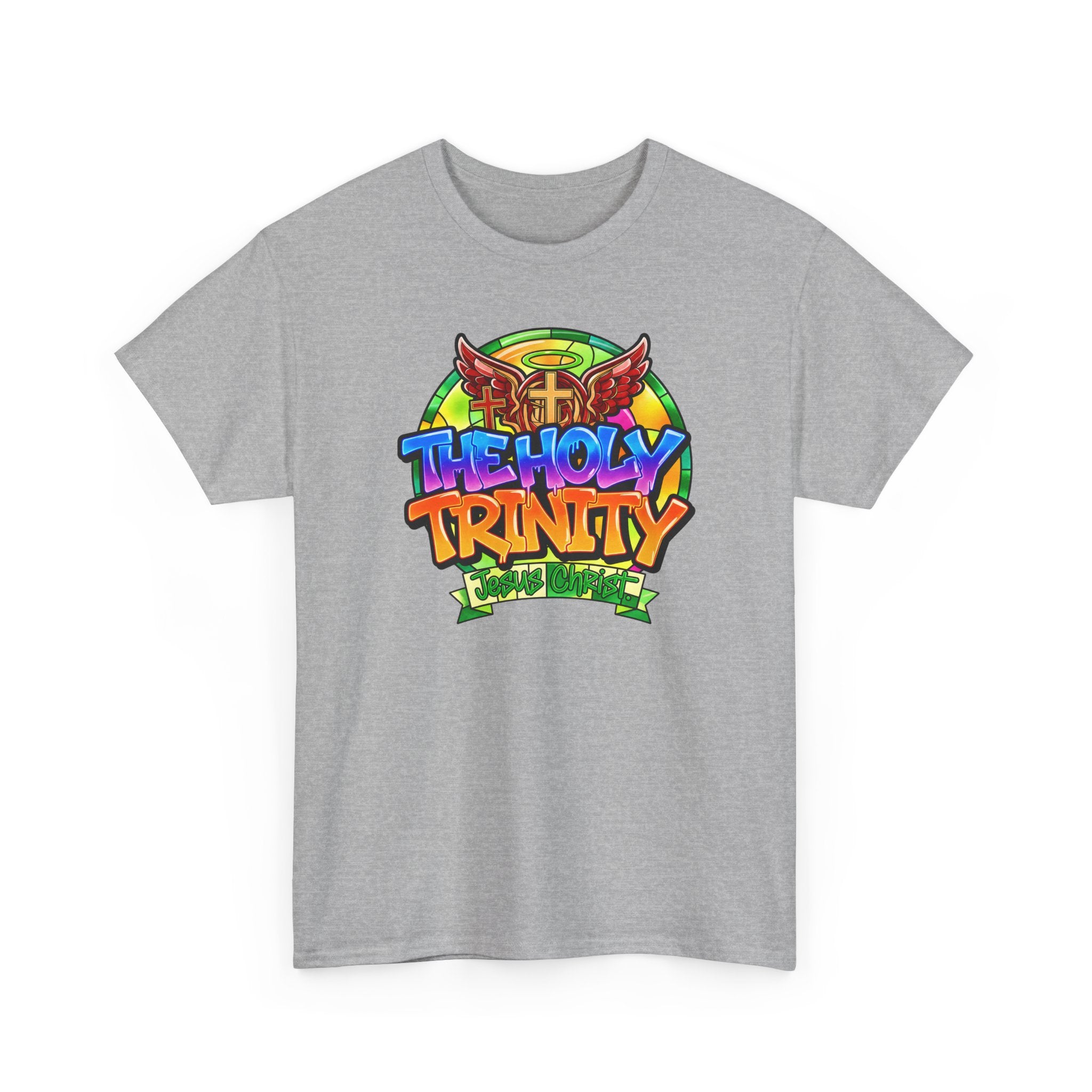 Holy Trinity Graphic Tee — Colorful Faith-Inspired Streetwear T-Shirt