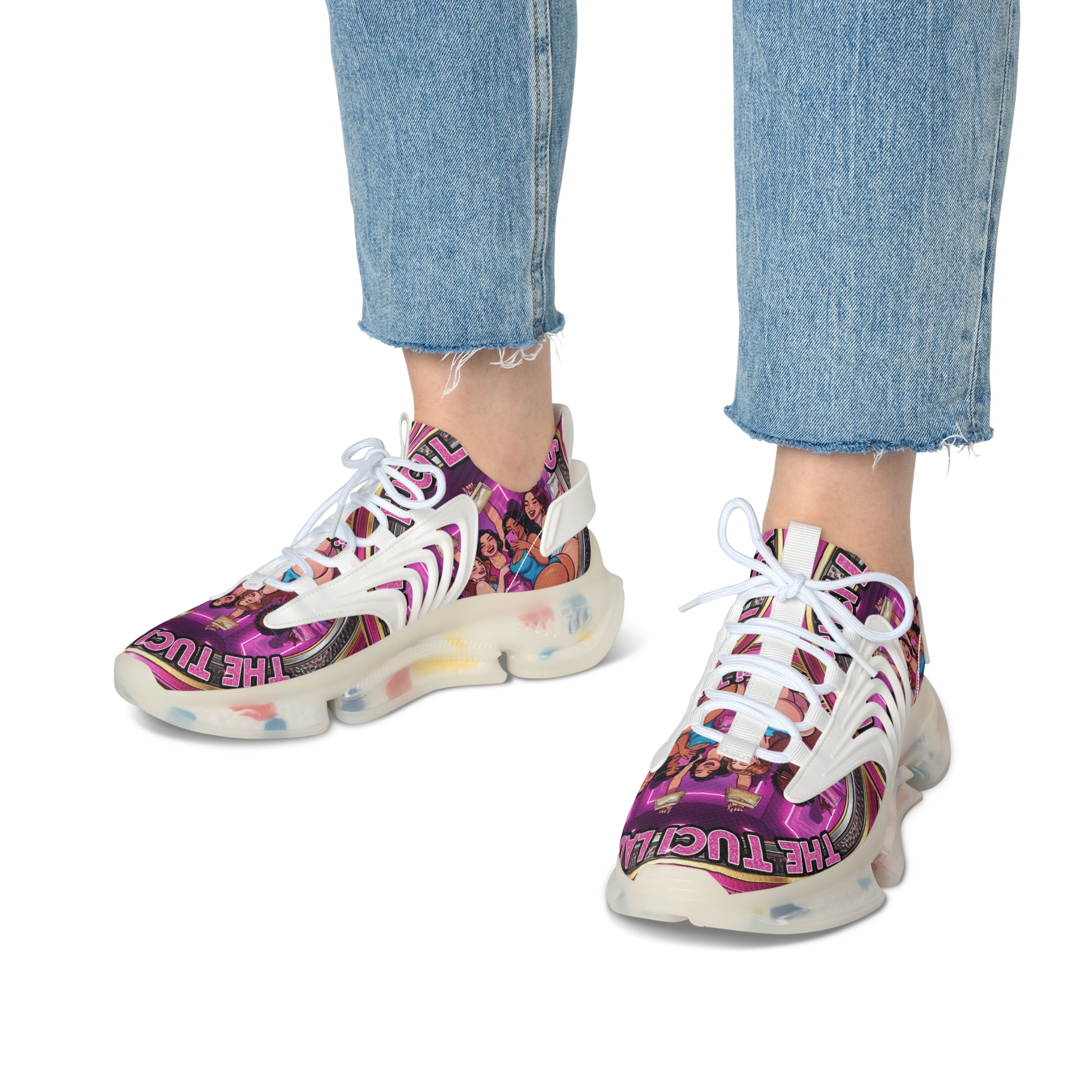 Mesh Sneakers —" The Tuci Ladies " Retro Pink Disco Club Graphic Women's Athletic Shoes