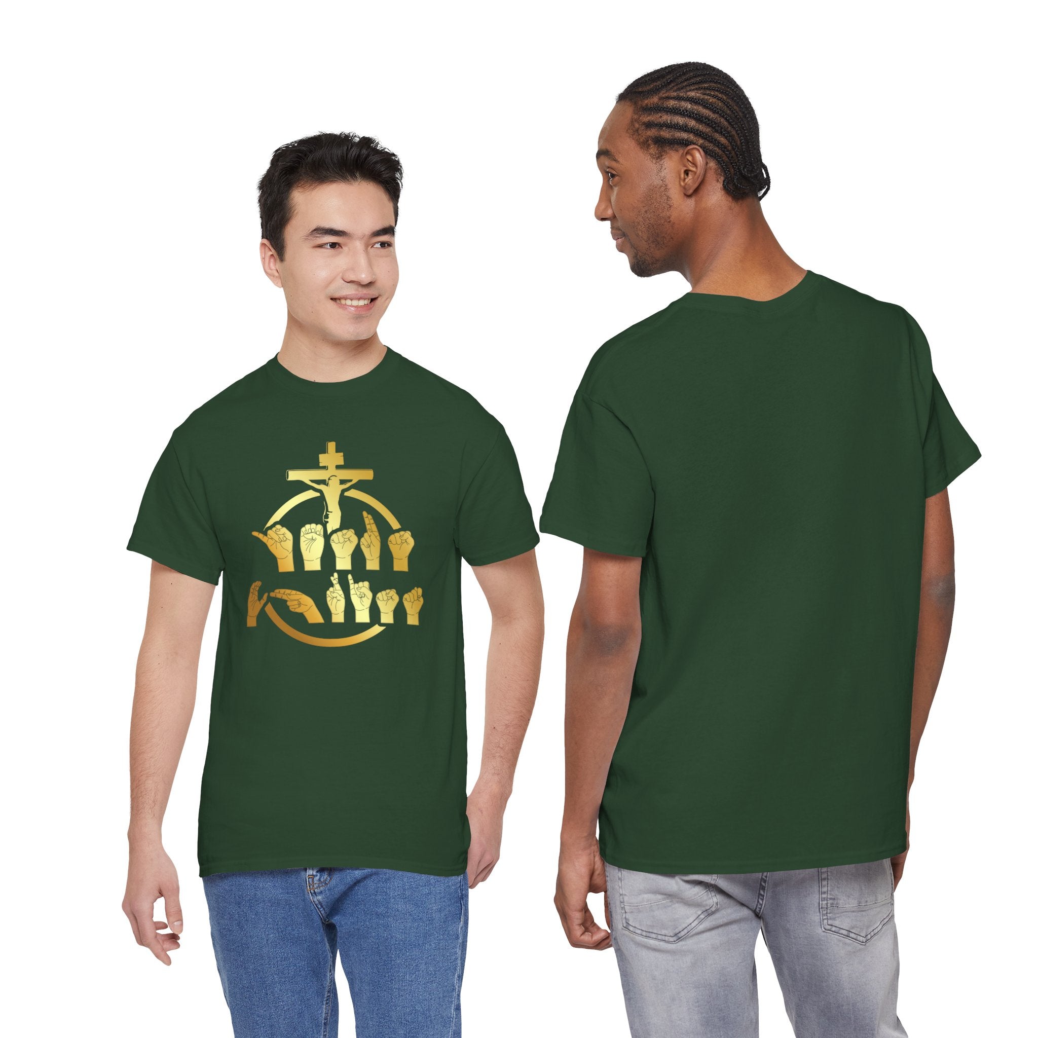 Christian Cross & Praying Hands T-Shirt — Gold Faith Design