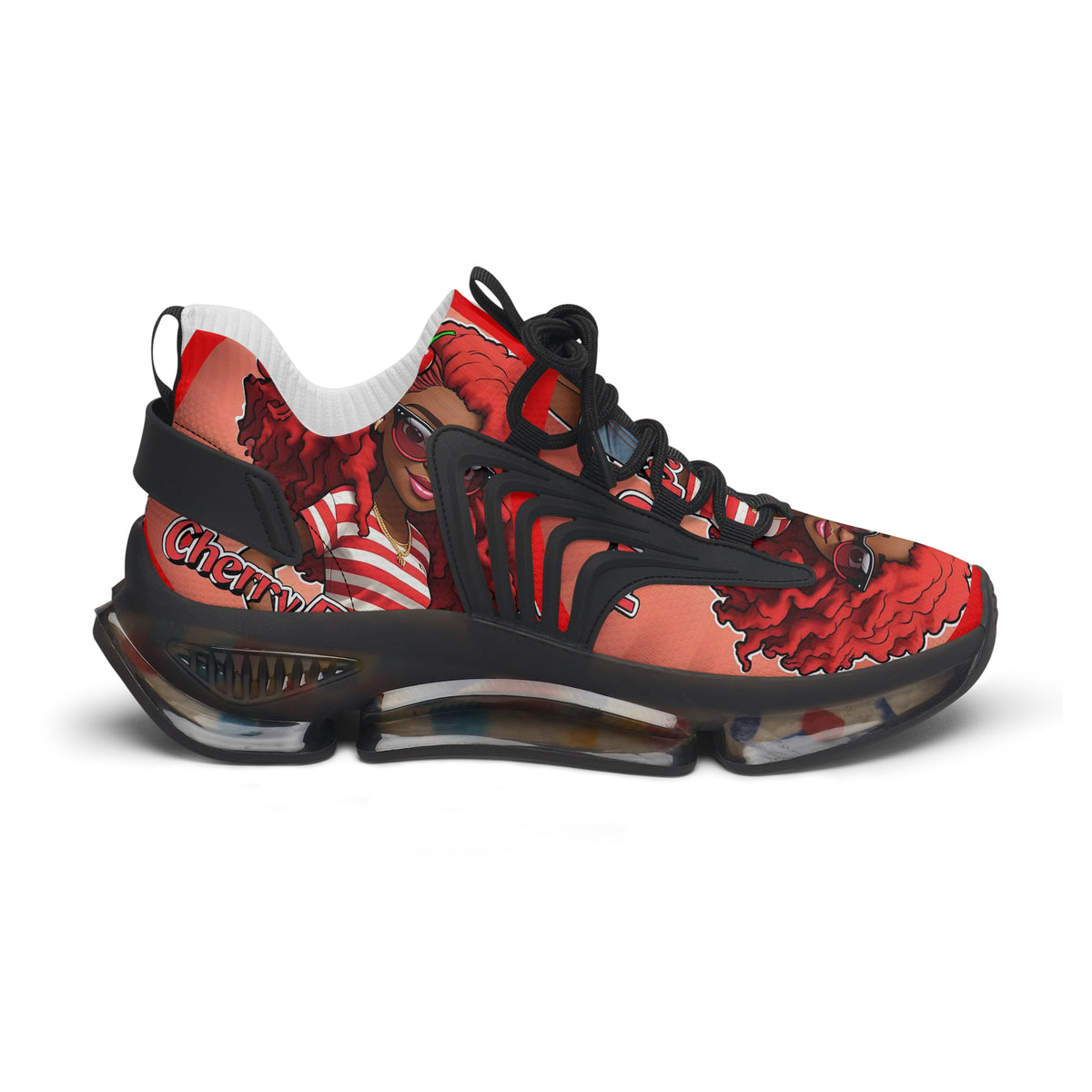 Red Curly-Haired Girl Athletic Sneakers — " Cherry Red Girl "Women's Fashion Mesh Shoes
