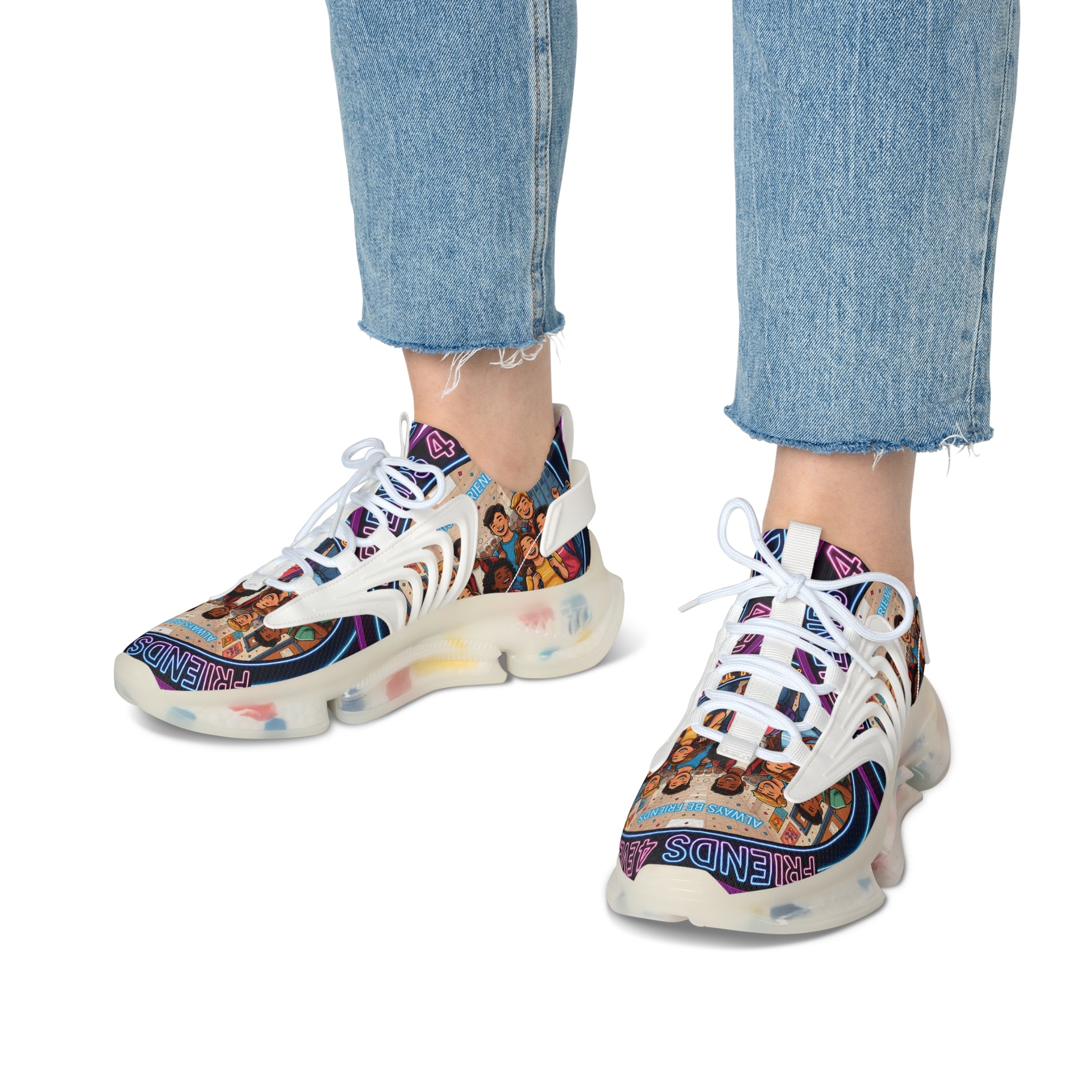 Mesh Sneakers — 'Friends 4Ever' Retro Group Photo Graphic Women's Athletic Shoes