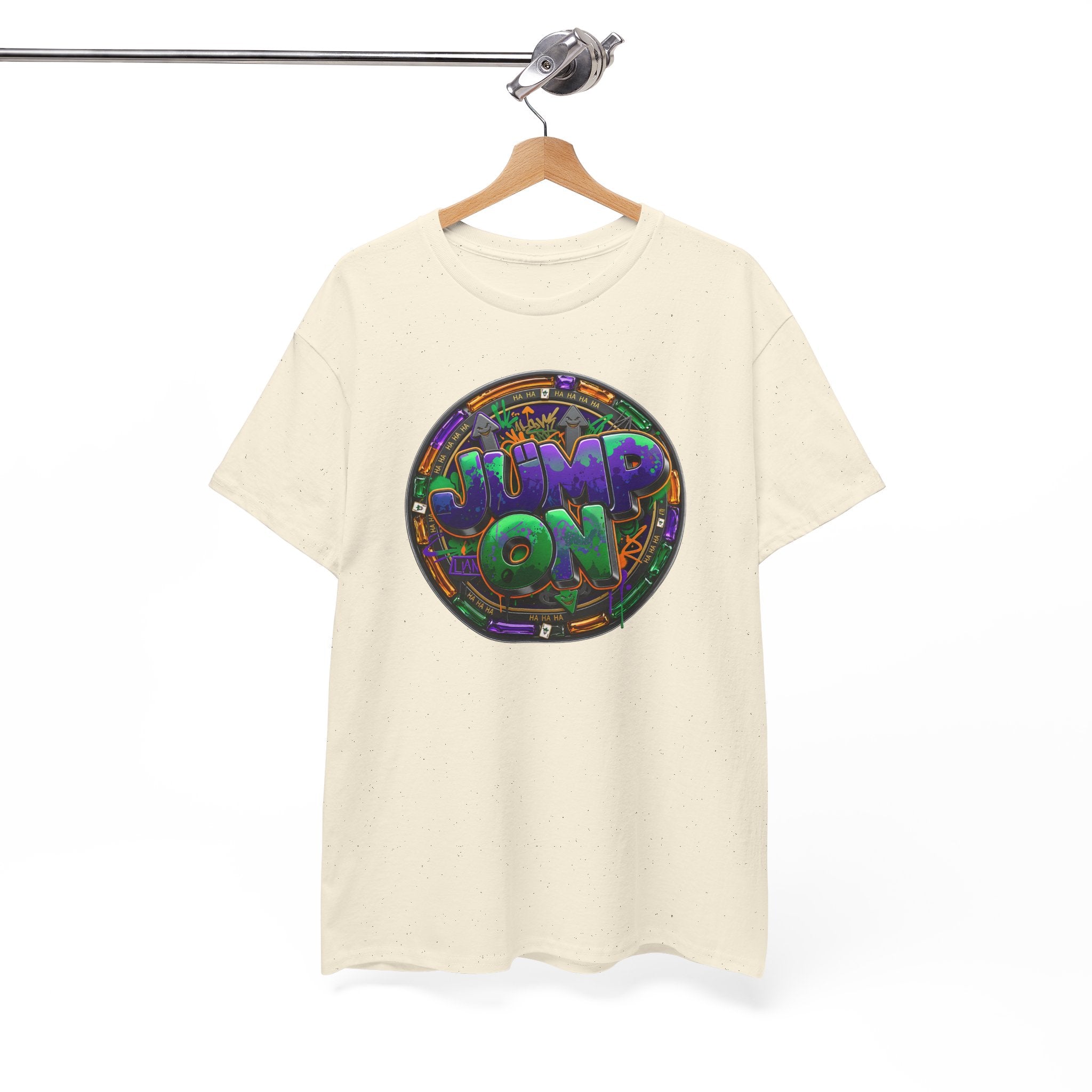 " Jump On" Circle Graphic Tee — Retro Neon Streetwear T-Shirt