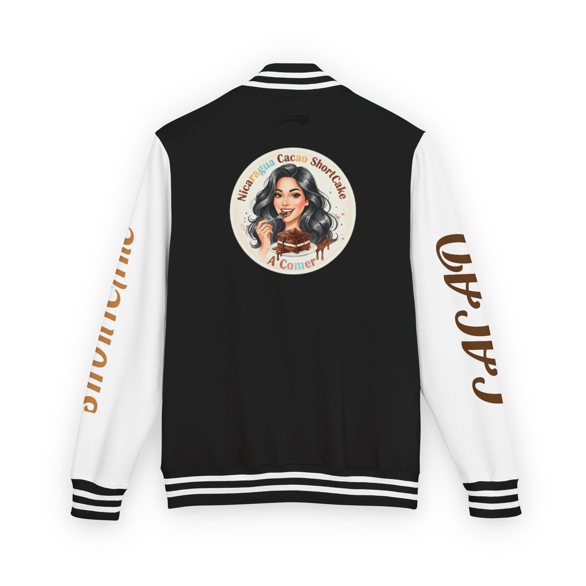 Vintage Pin-Up Letterman Jacket —Cacao Chocolate Shortcake Retro Logo Varsity Jacket