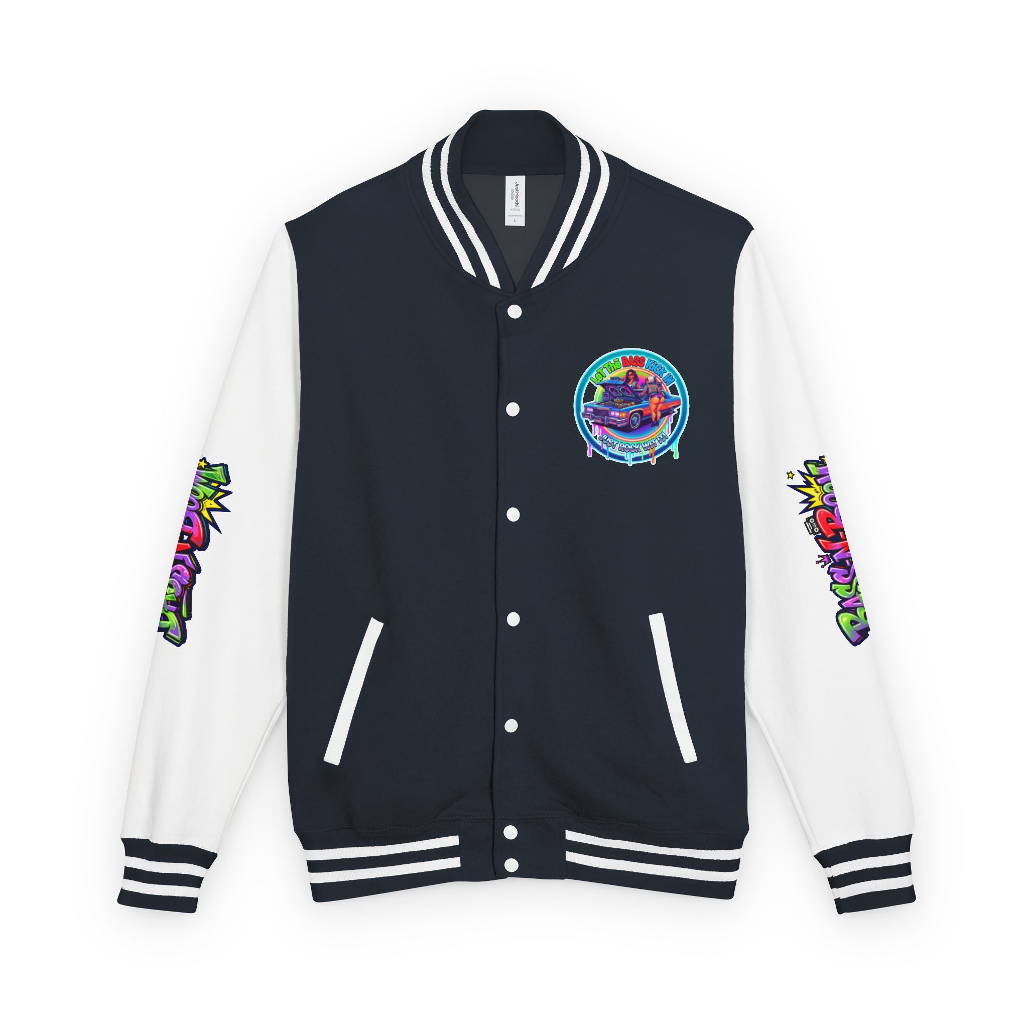 Letterman Jacket — ' Let The Bass Kick In' Retro Lowrider Crew Graphic