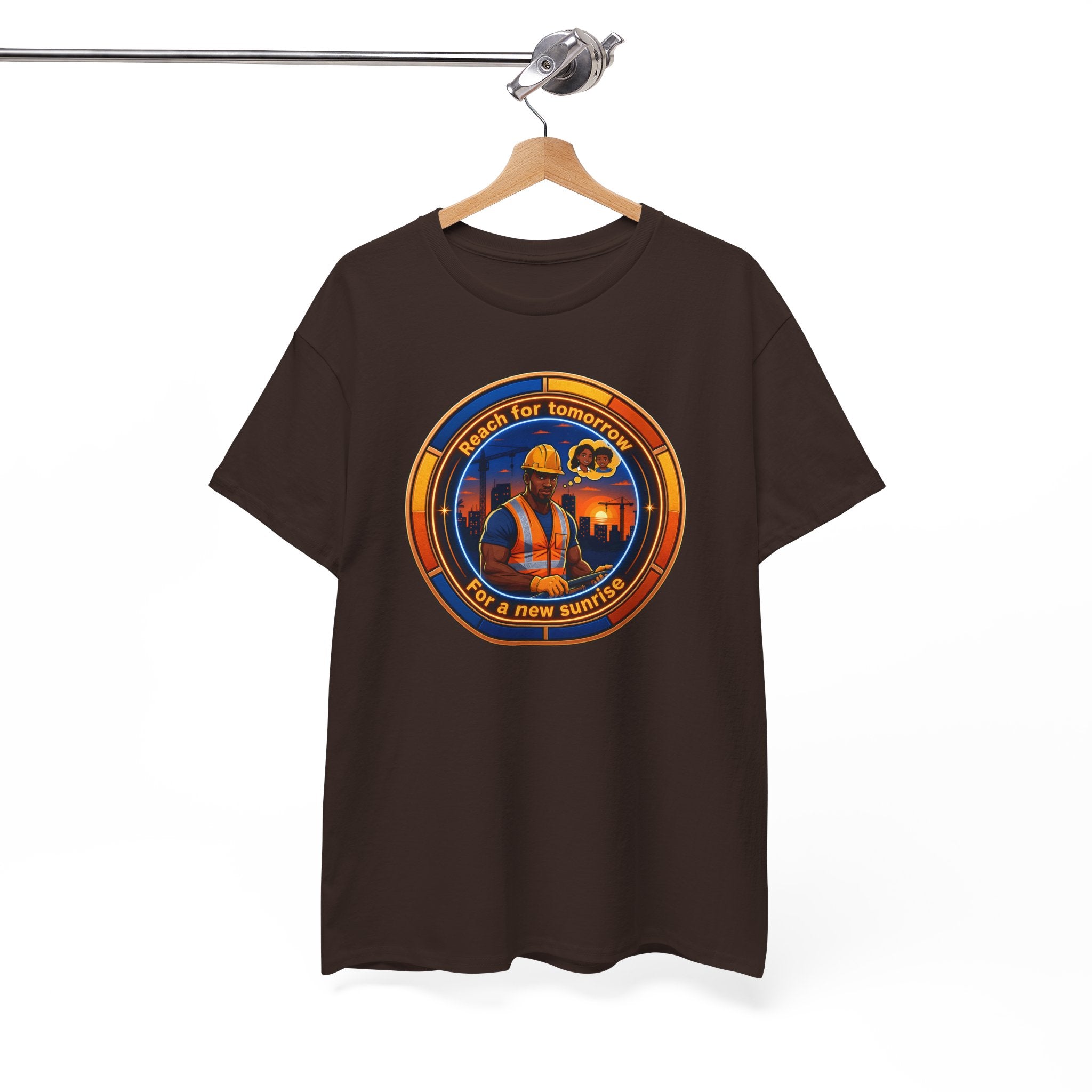Construction Worker Sunset Tee — “Reach for Tomorrow ” Safety Crew T-Shirt