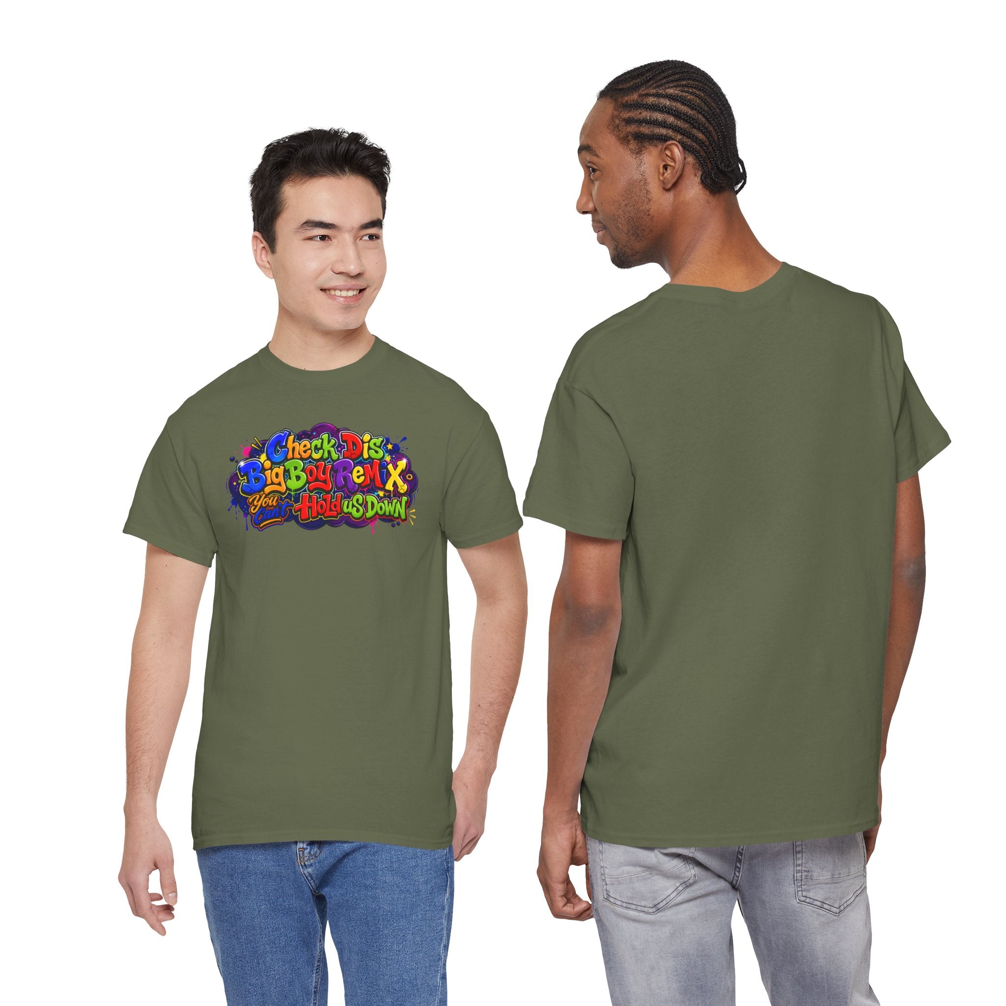 Graphic Tee — Colorful 'Check Dis Big Boy Remix' Retro Street Art T-Shirt