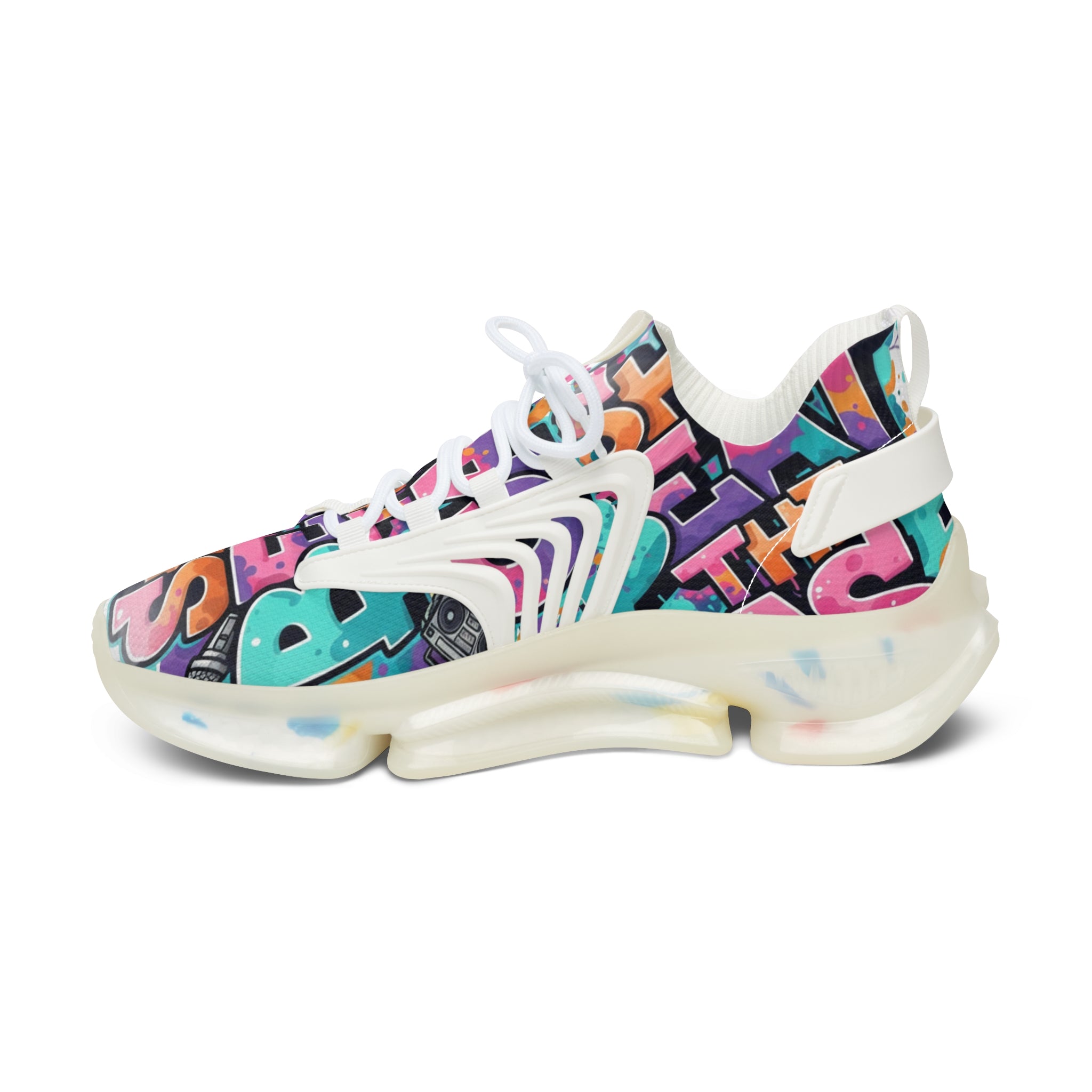 Women’s Mesh Sneakers —"She Beat The Case"Colorful Graffiti Statement Athletic Shoes