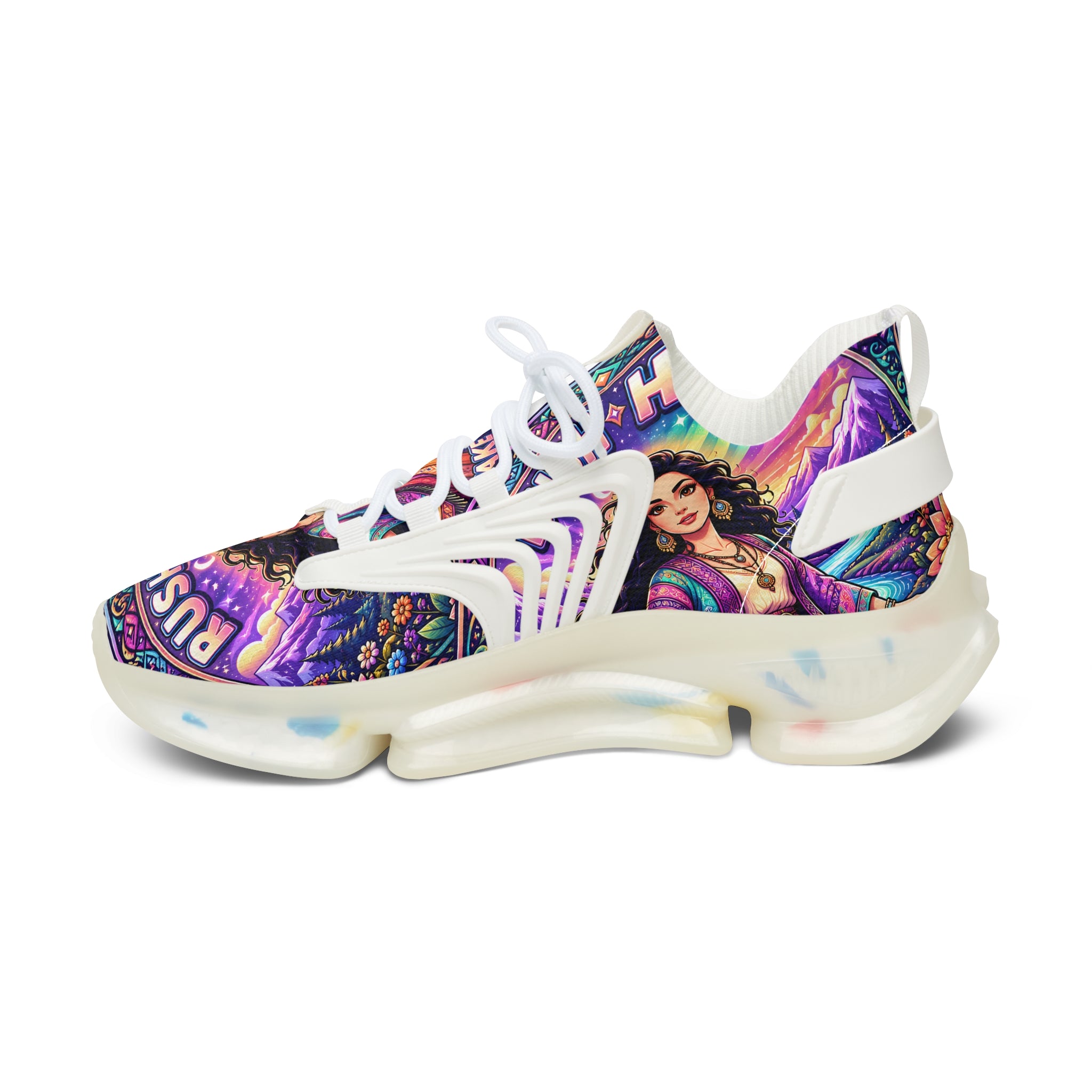 Mesh Sneakers — Colorful 'Crush Hour' Graphic Women's Athletic Shoes