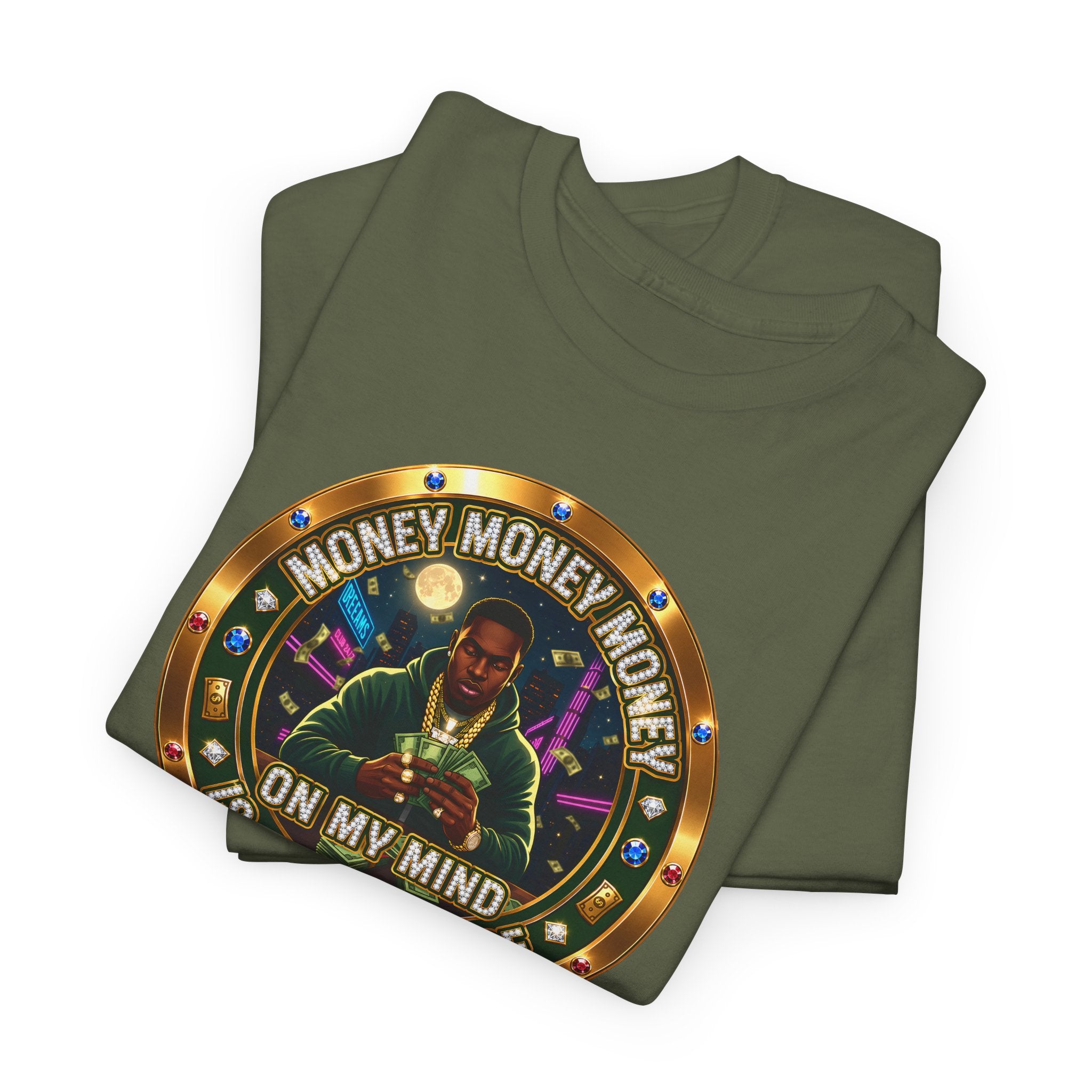 "Money On My Mind" Graphic Tee — Retro Casino Coin Design