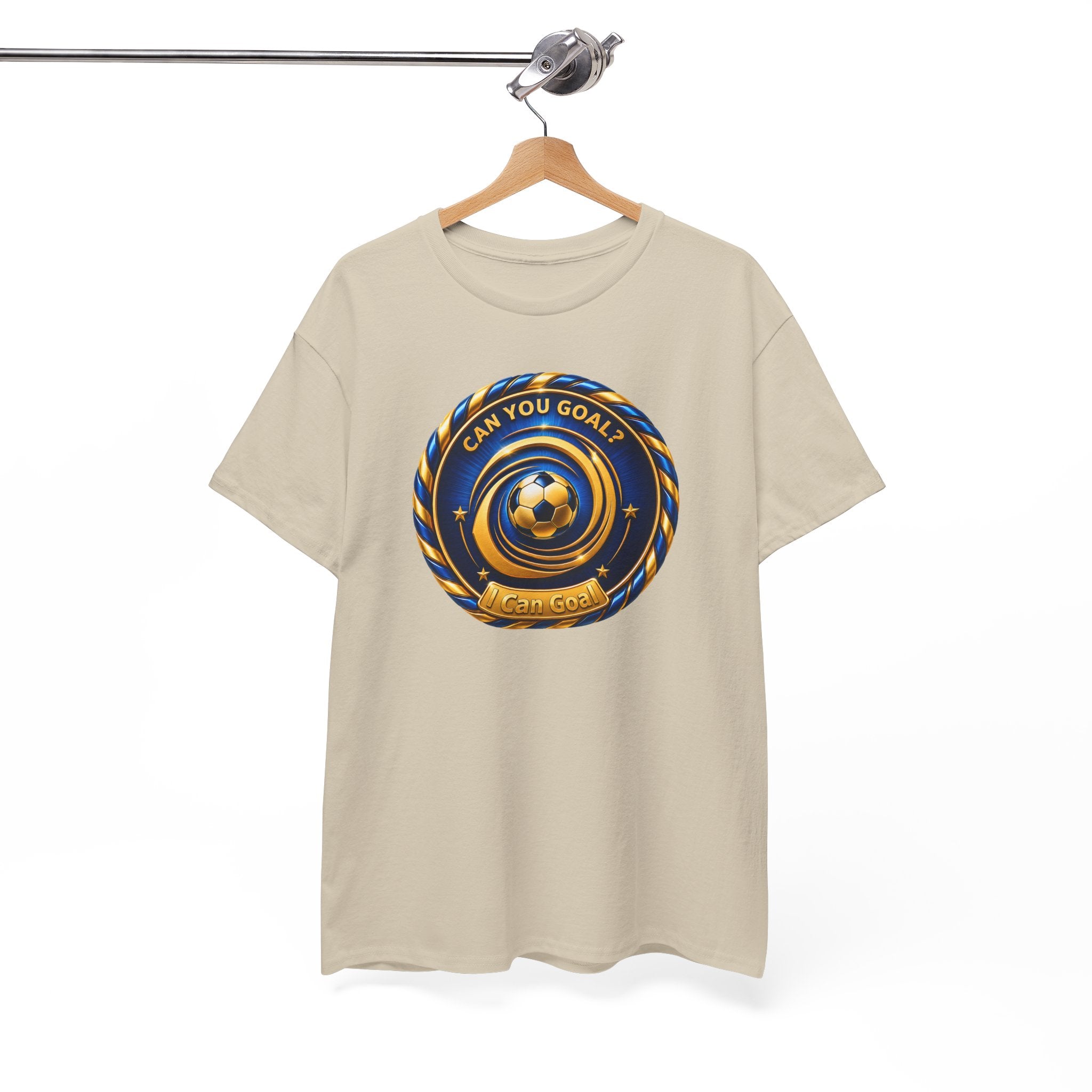 Soccer Badge Tee — "Can You Goal?" Graphic Soccer Shirt