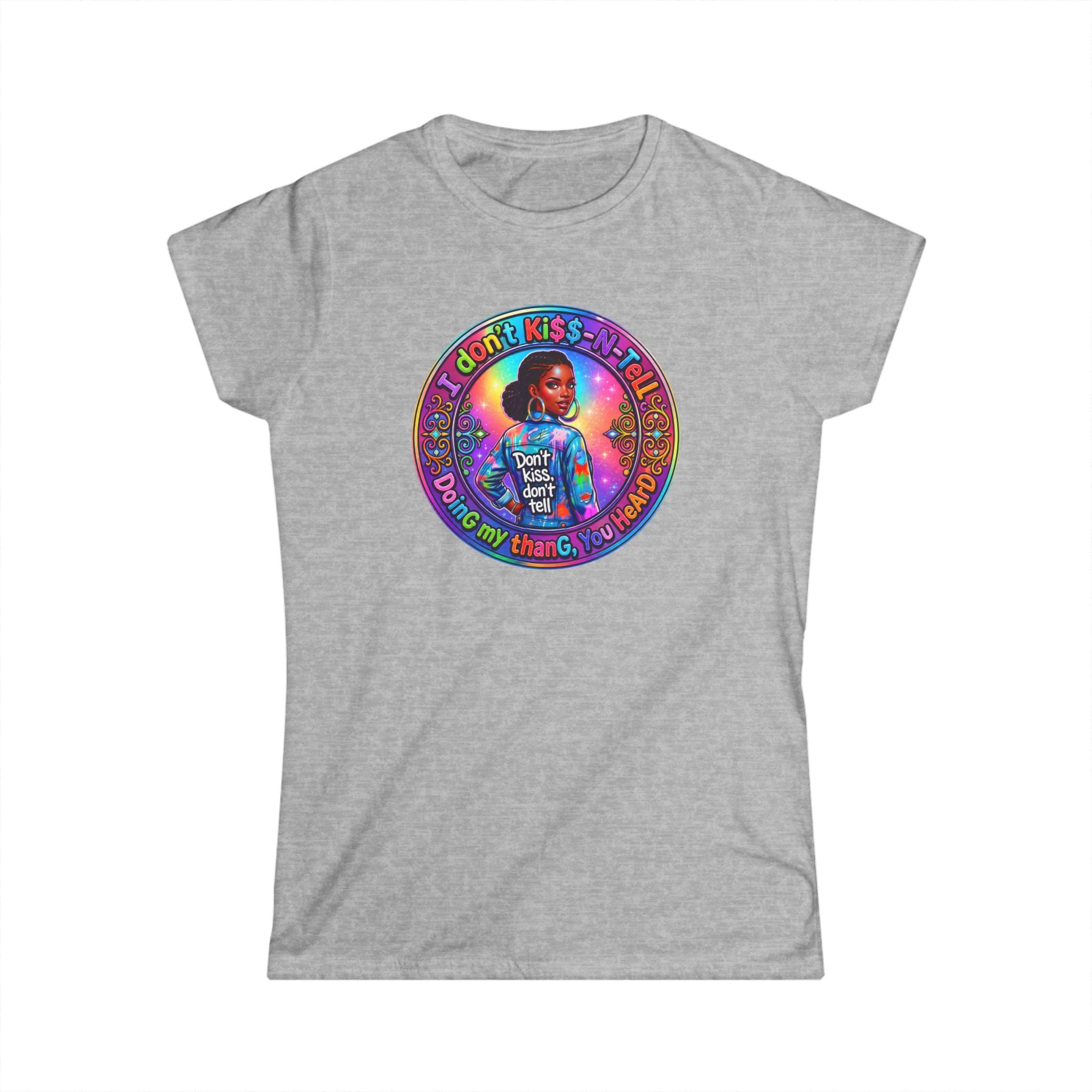 Women's Tee - 'I Don't Kiss-N-Tell" 'Retro Rainbow Graphic