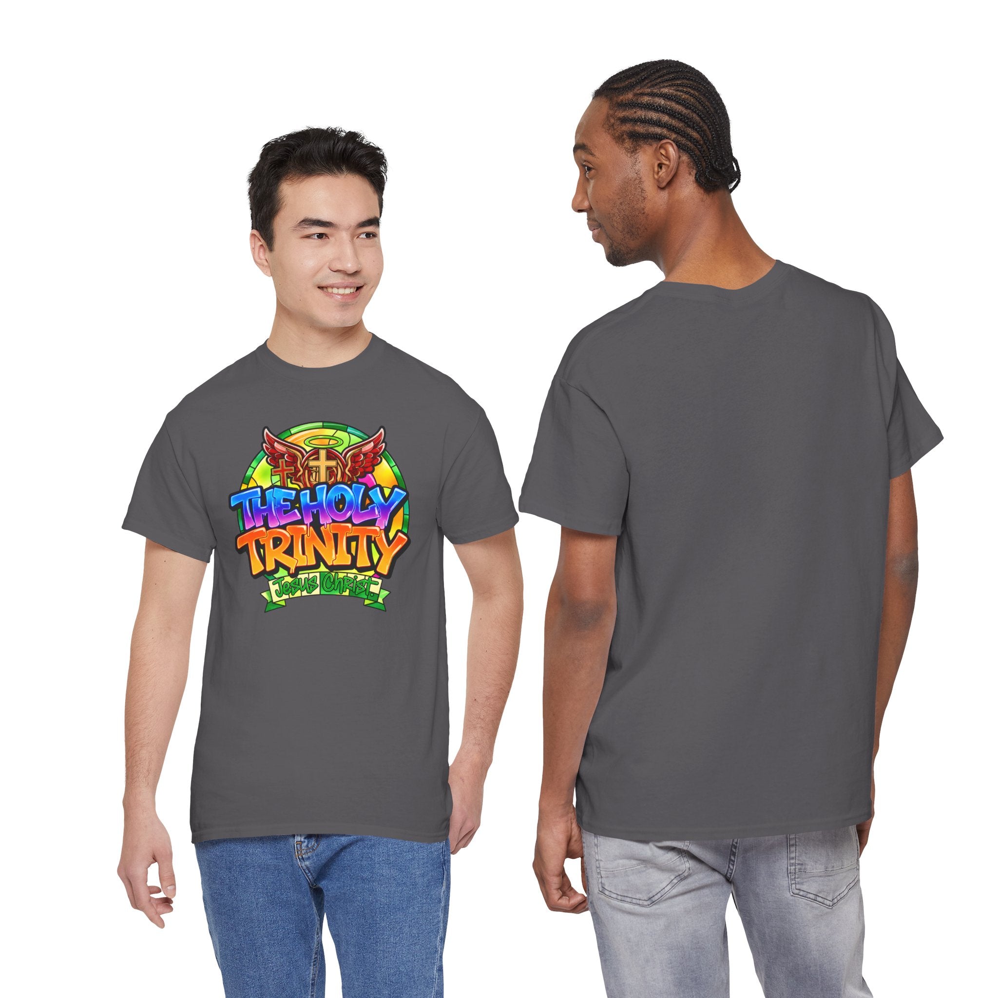 Holy Trinity Graphic Tee — Colorful Faith-Inspired Streetwear T-Shirt