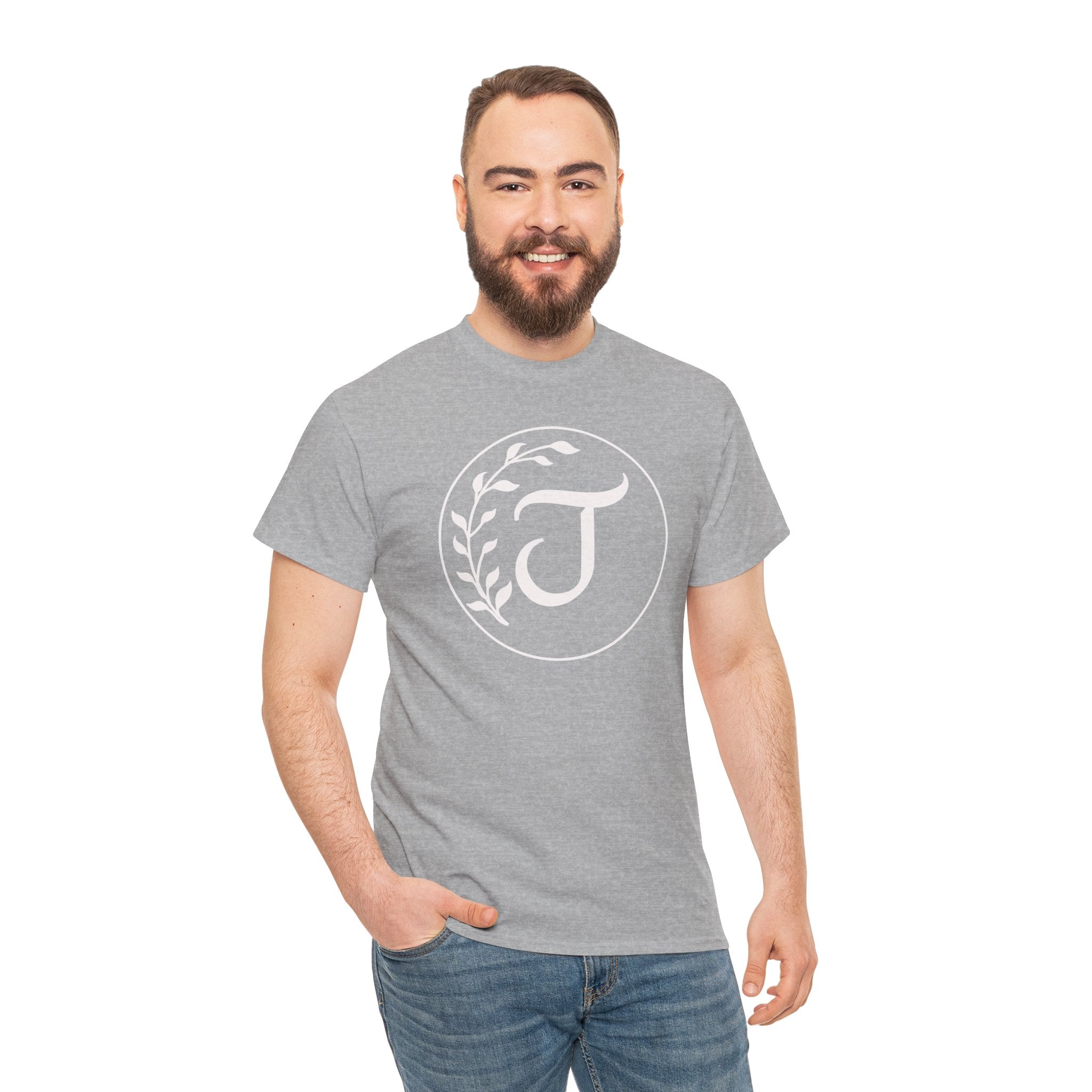 White Tee with Subtle "Floral J " Jesus Christ "— Minimalist Japanese Character T-Shirt