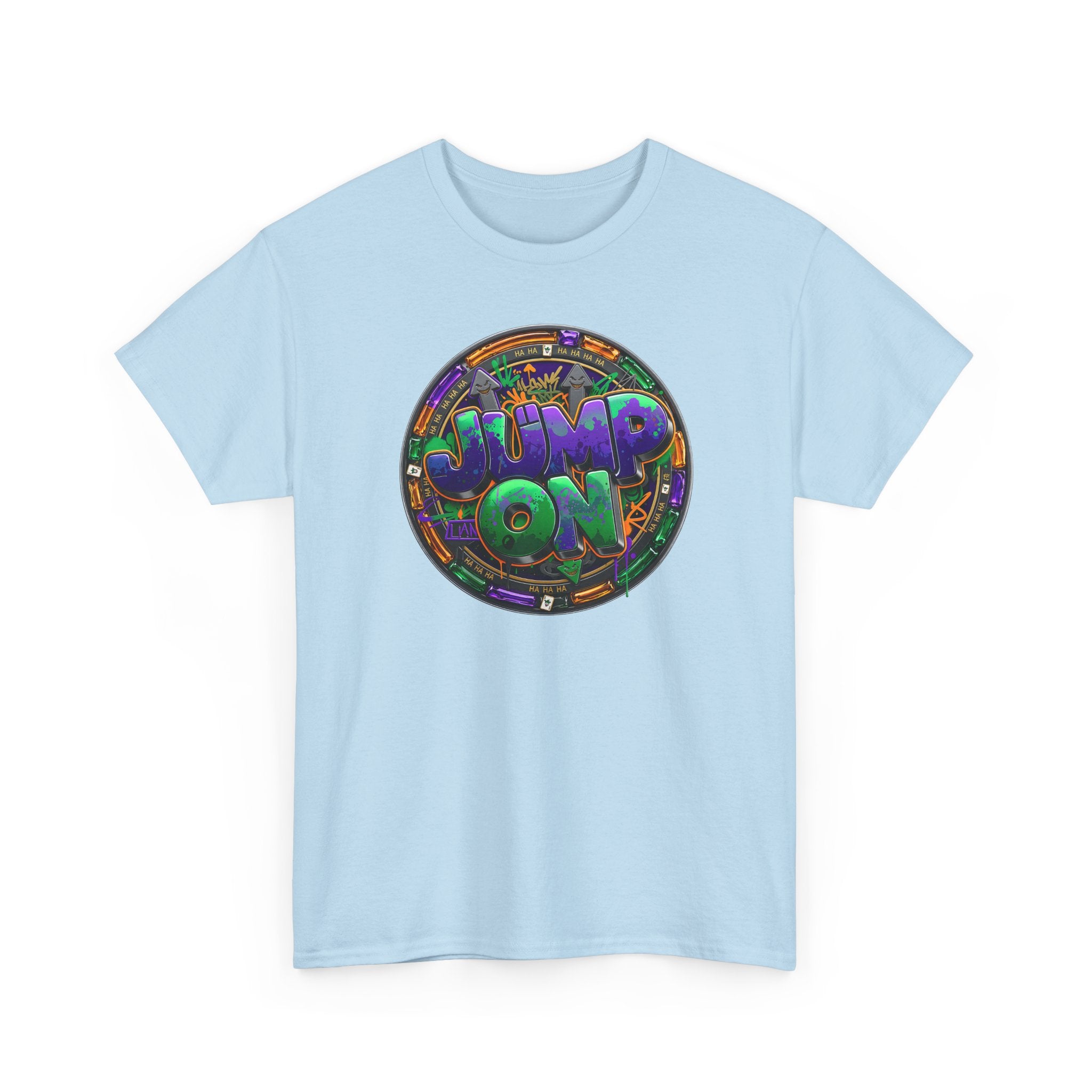 " Jump On" Circle Graphic Tee — Retro Neon Streetwear T-Shirt