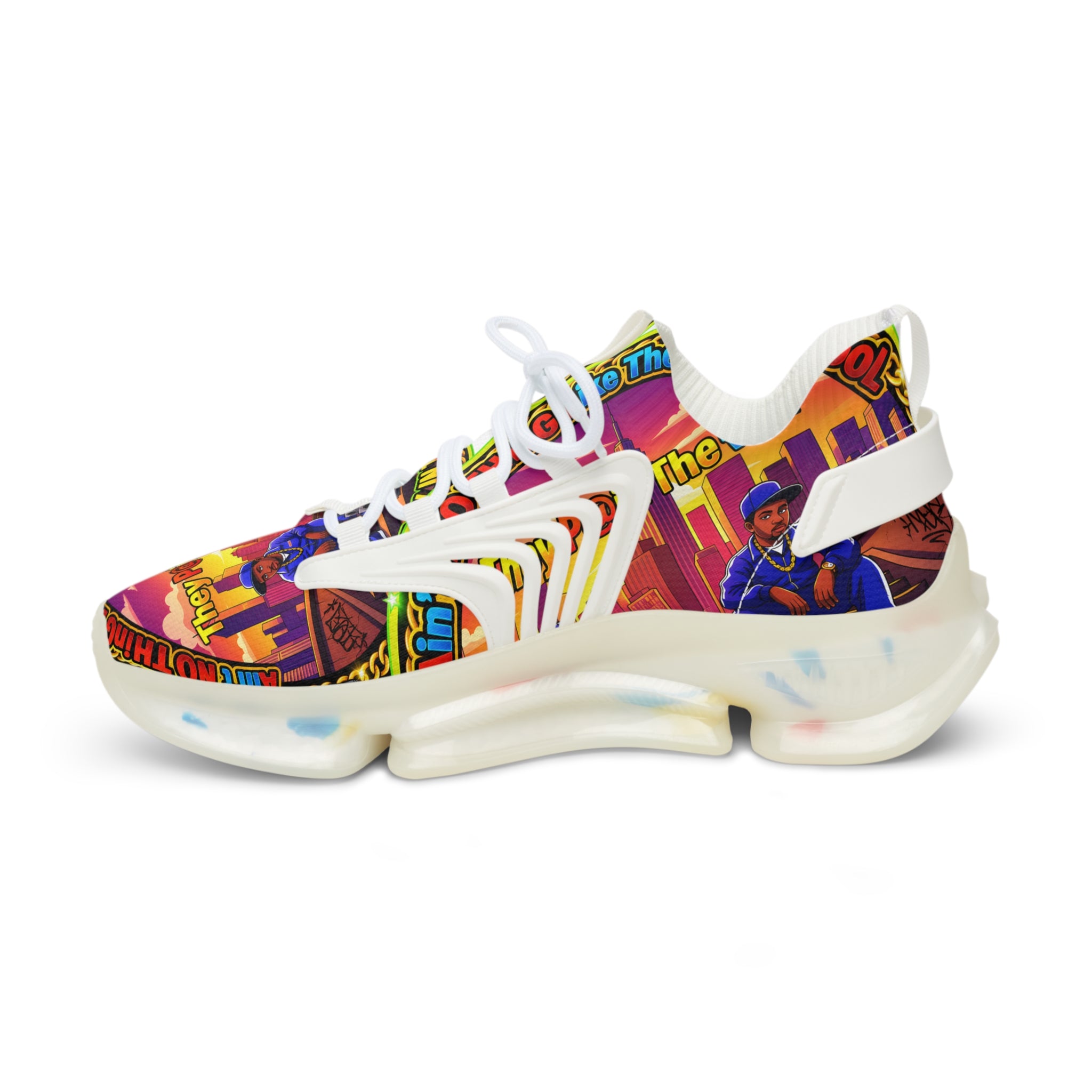 Men's Mesh Sneakers — " Aint Nothing Like The Old School" Vibrant Retro City Graphic Athletic Shoes