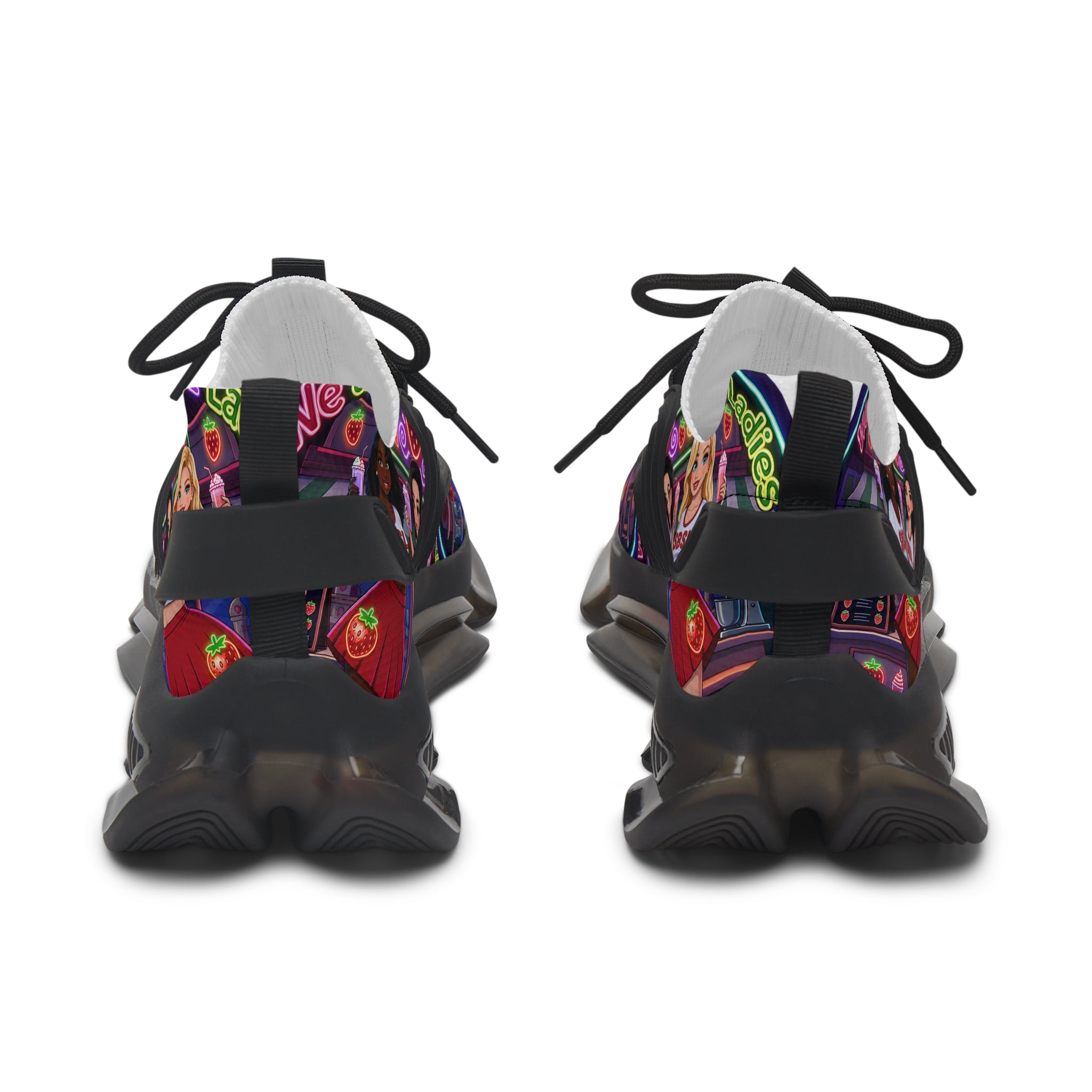 Women’s Mesh Sneakers  " Strawberry Shake "— Colorful Retro Dance Crew Graphic