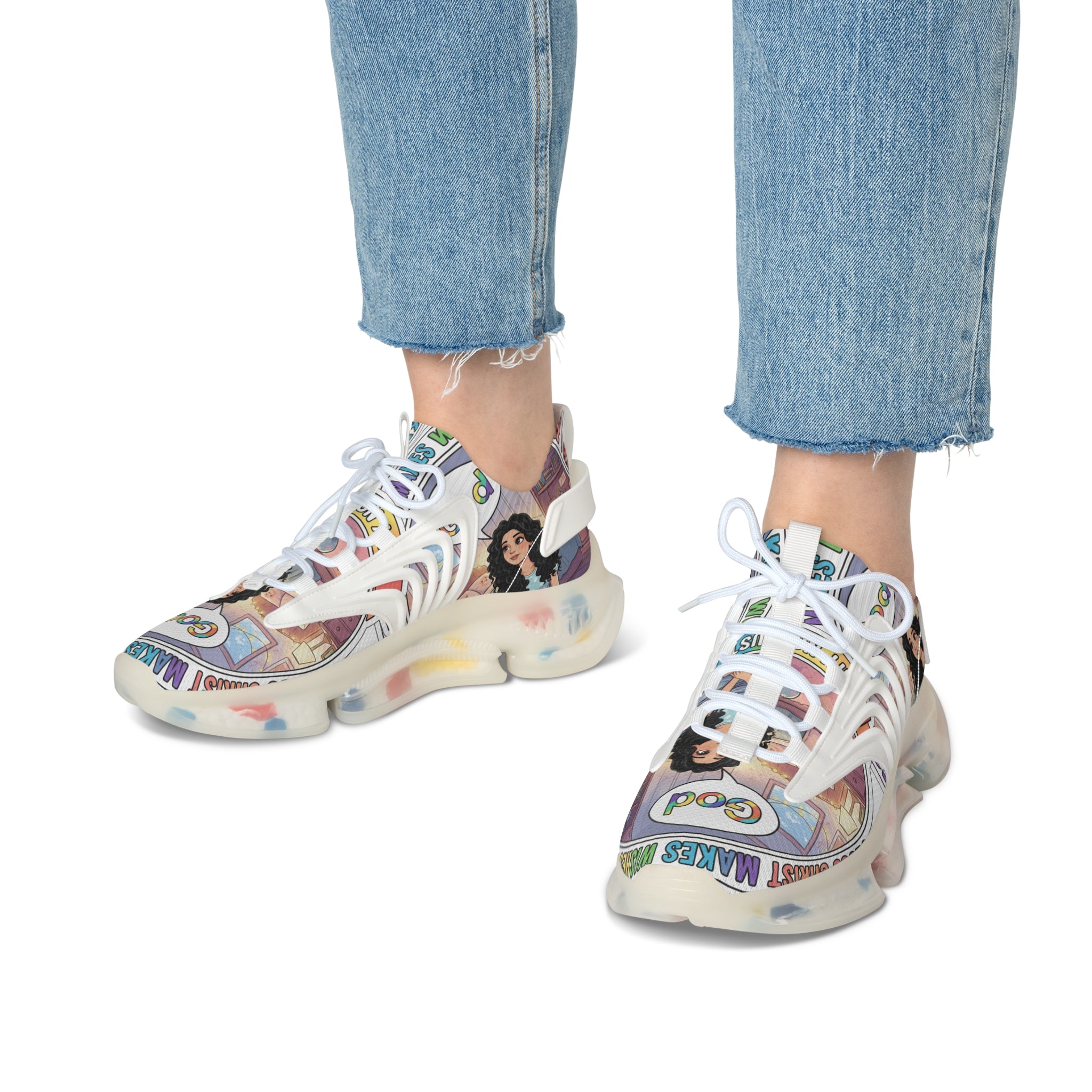 Mesh Sneakers — Inspirational  "Jesus Christ Makes Wishes Come True "Graphic Women’s Athletic Shoes