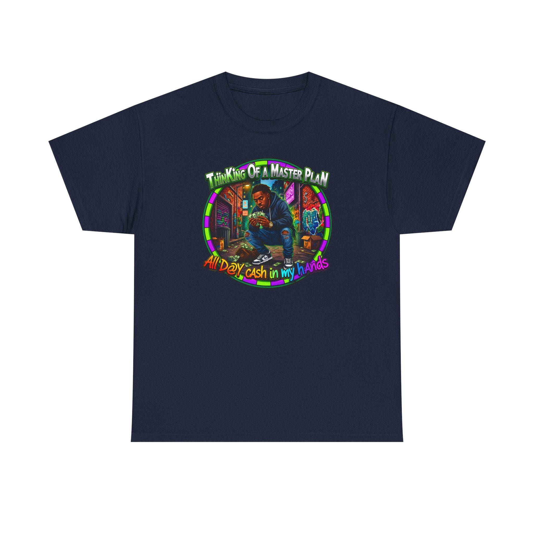 T-Shirt — "Thinking of a Master Plan" Colorful Retro Hip-Hop Graphic Tee