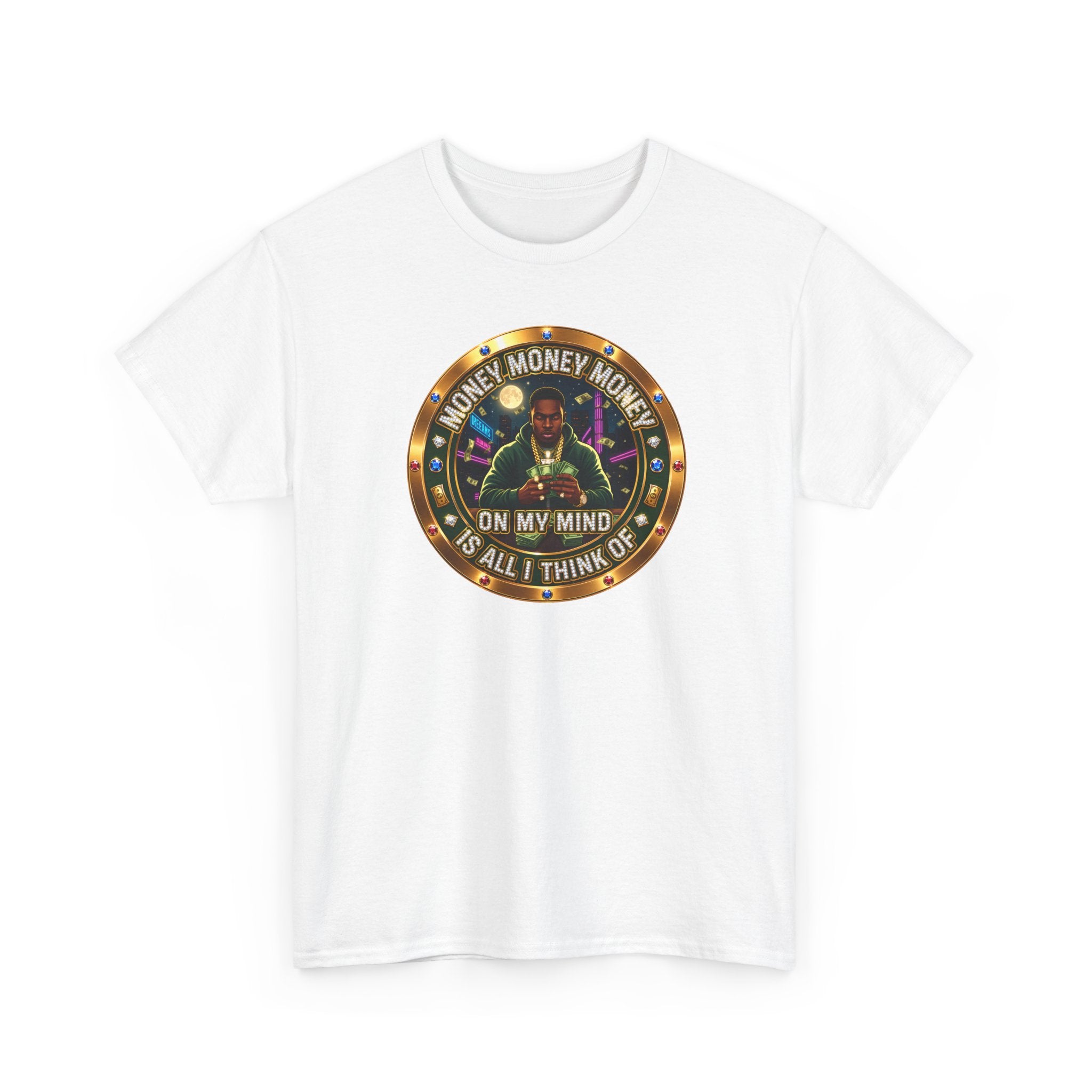 "Money On My Mind" Graphic Tee — Retro Casino Coin Design