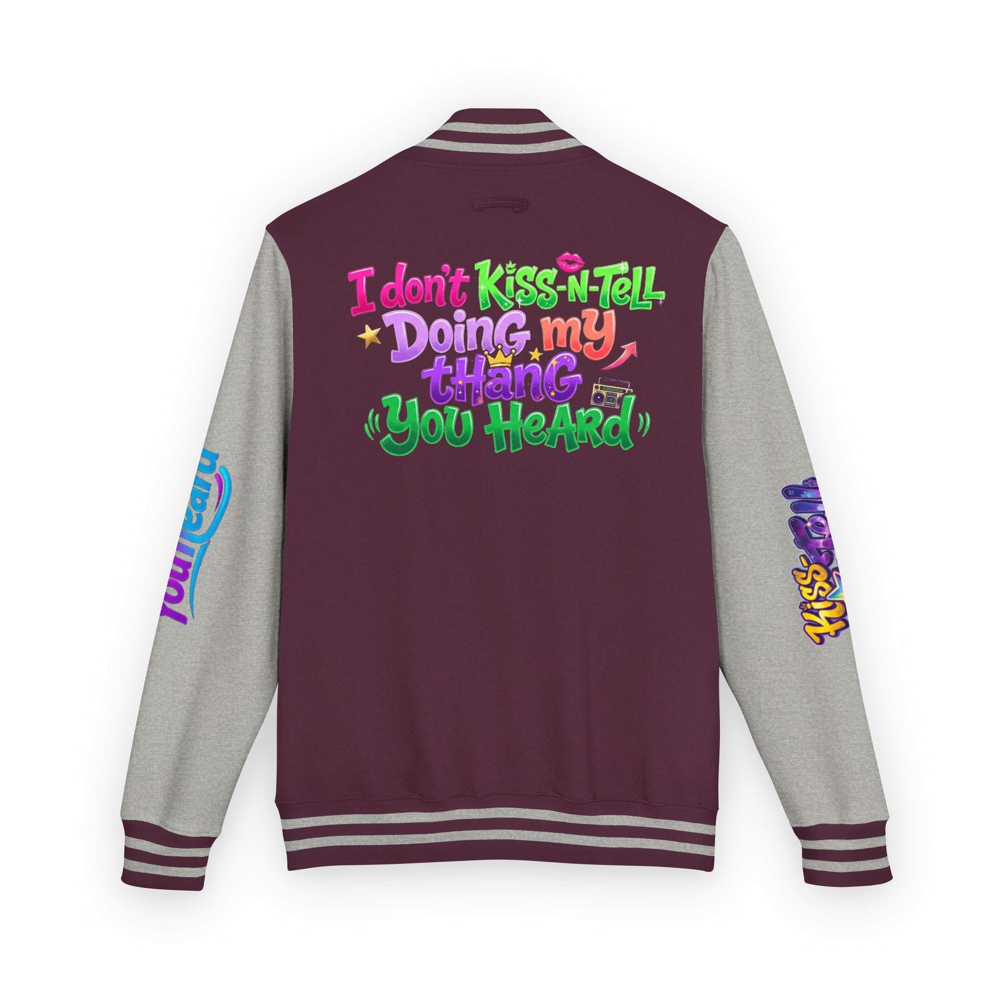 Letterman Jacket — "I Don't Kiss-N-Tell, Doing My Thang You Heard" Colorful Streetwear