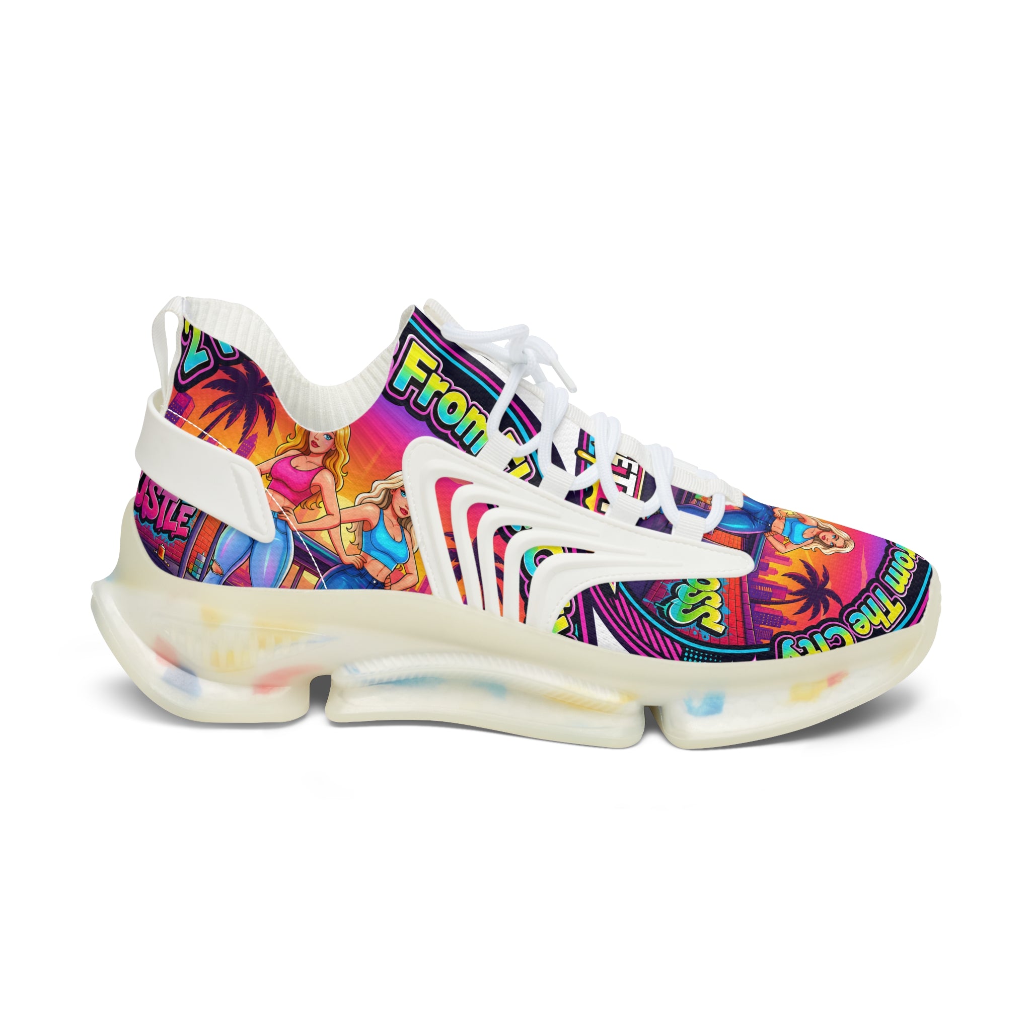 Mesh Sneakers — Colorful 'Girls From The City' Graphic Athletic Shoes